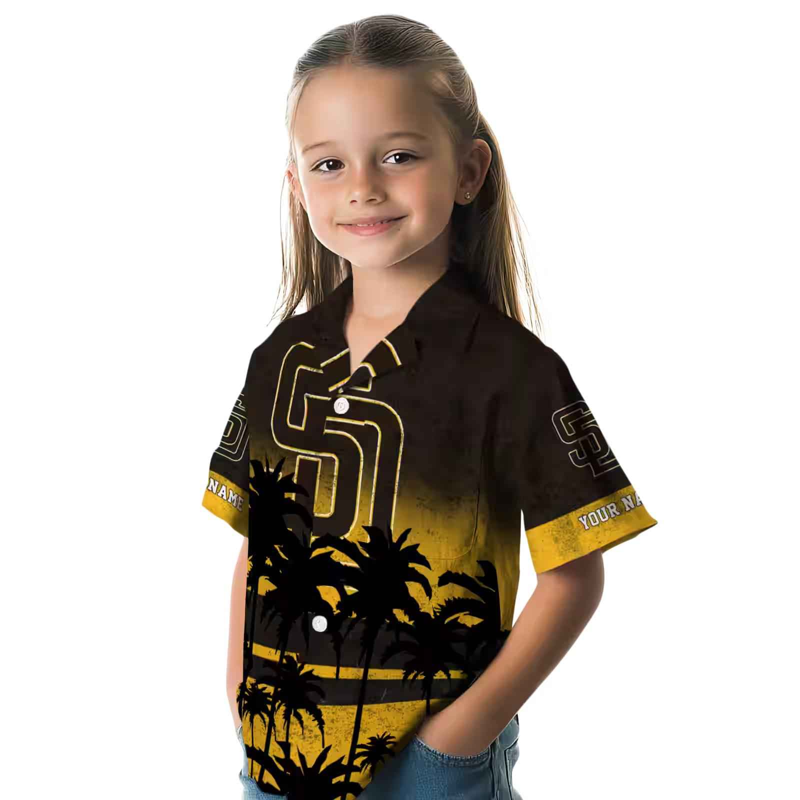 custom san diego padres sunset pattern brown black hawaiian shirt premium grade