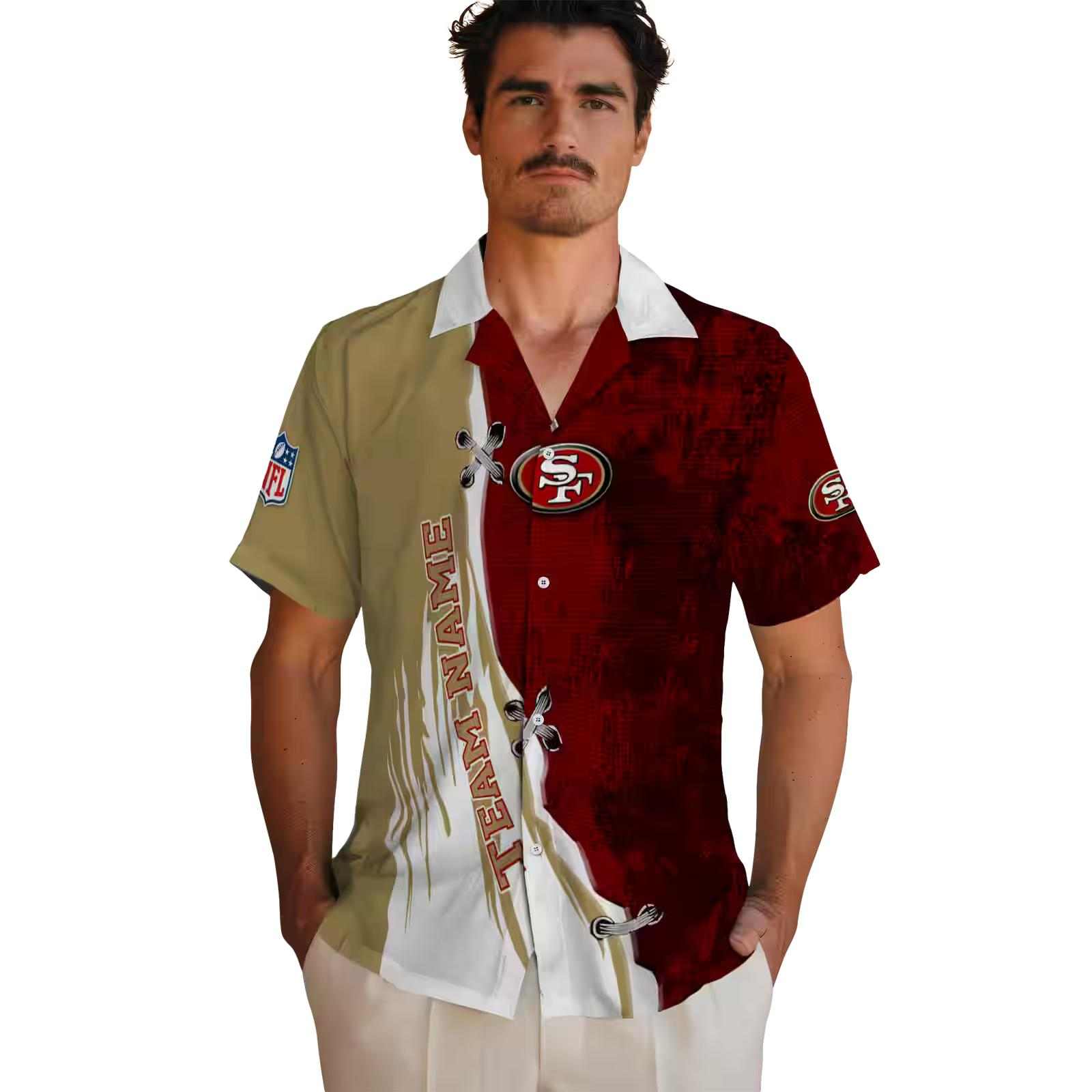 custom san francisco 49ers edgy streaks red white hawaiian shirt fashion forward