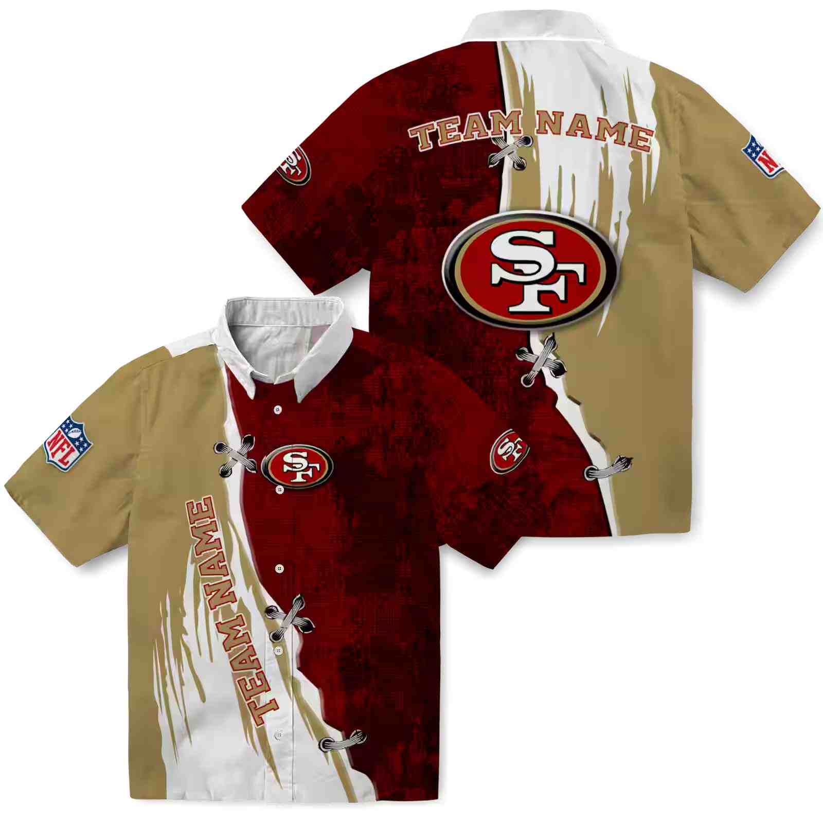 custom san francisco 49ers edgy streaks red white hawaiian shirt high quality