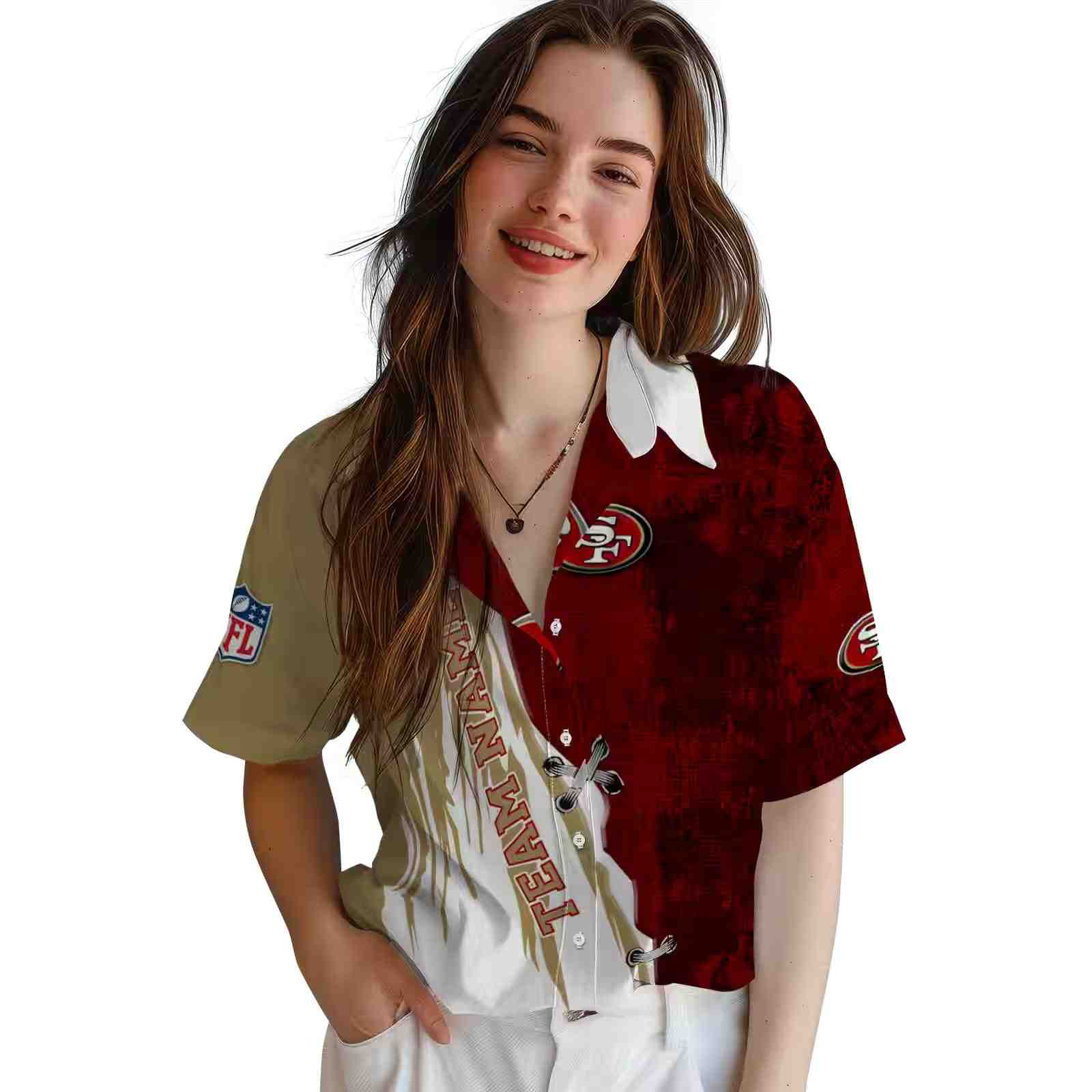 custom san francisco 49ers edgy streaks red white hawaiian shirt latest model