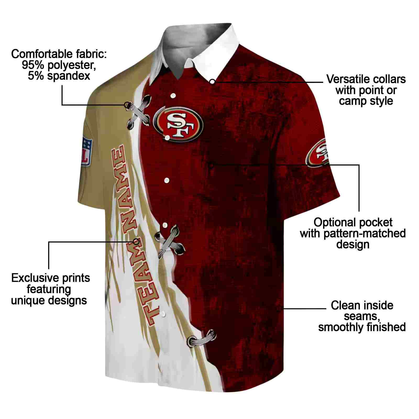 custom san francisco 49ers edgy streaks red white hawaiian shirt new arrival