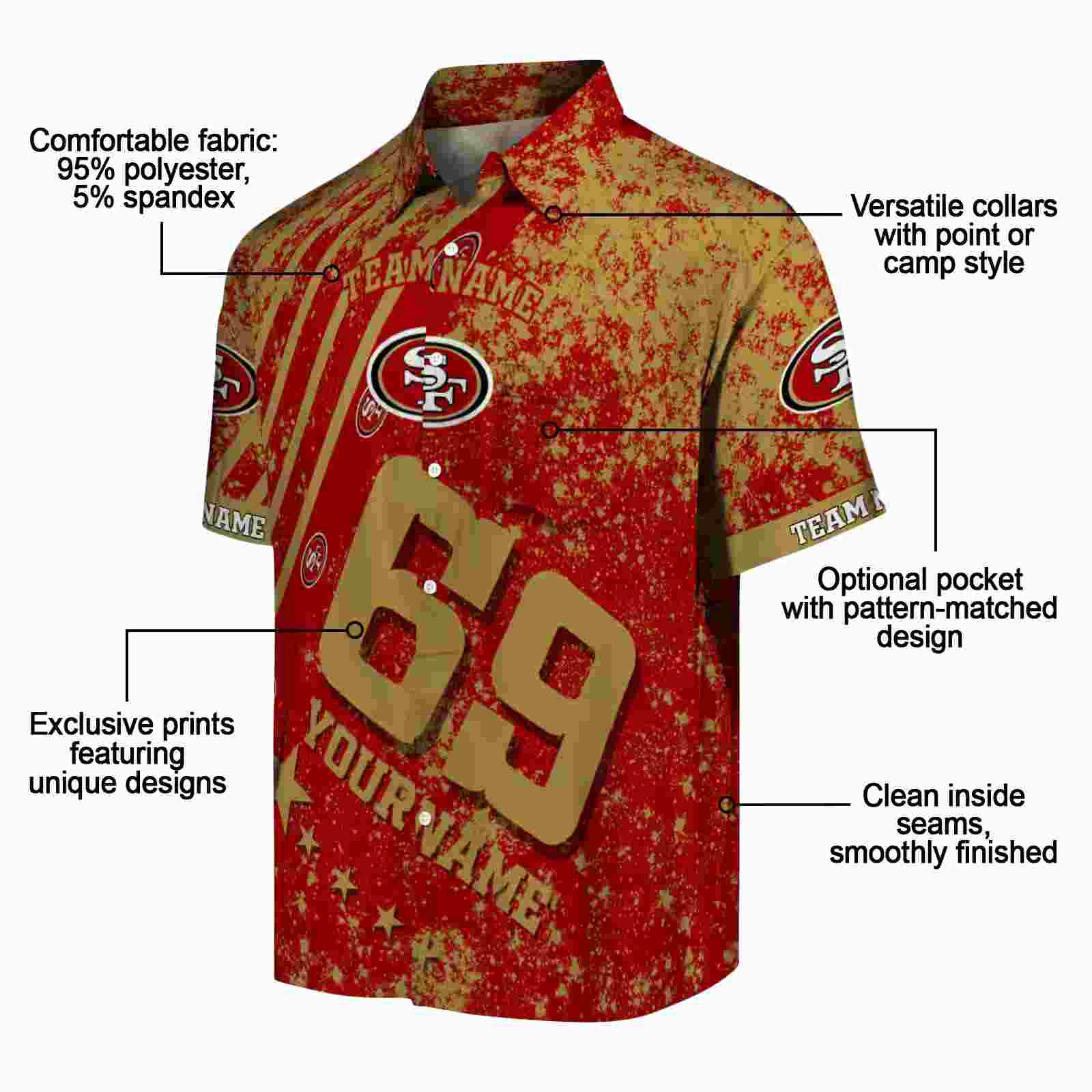 custom san francisco 49ers star stripes red hawaiian shirt new arrival