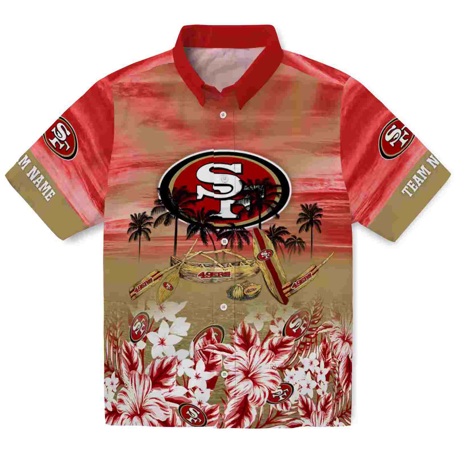 Custom San Francisco 49ers Tropical Canoe Red Hawaiian Shirt