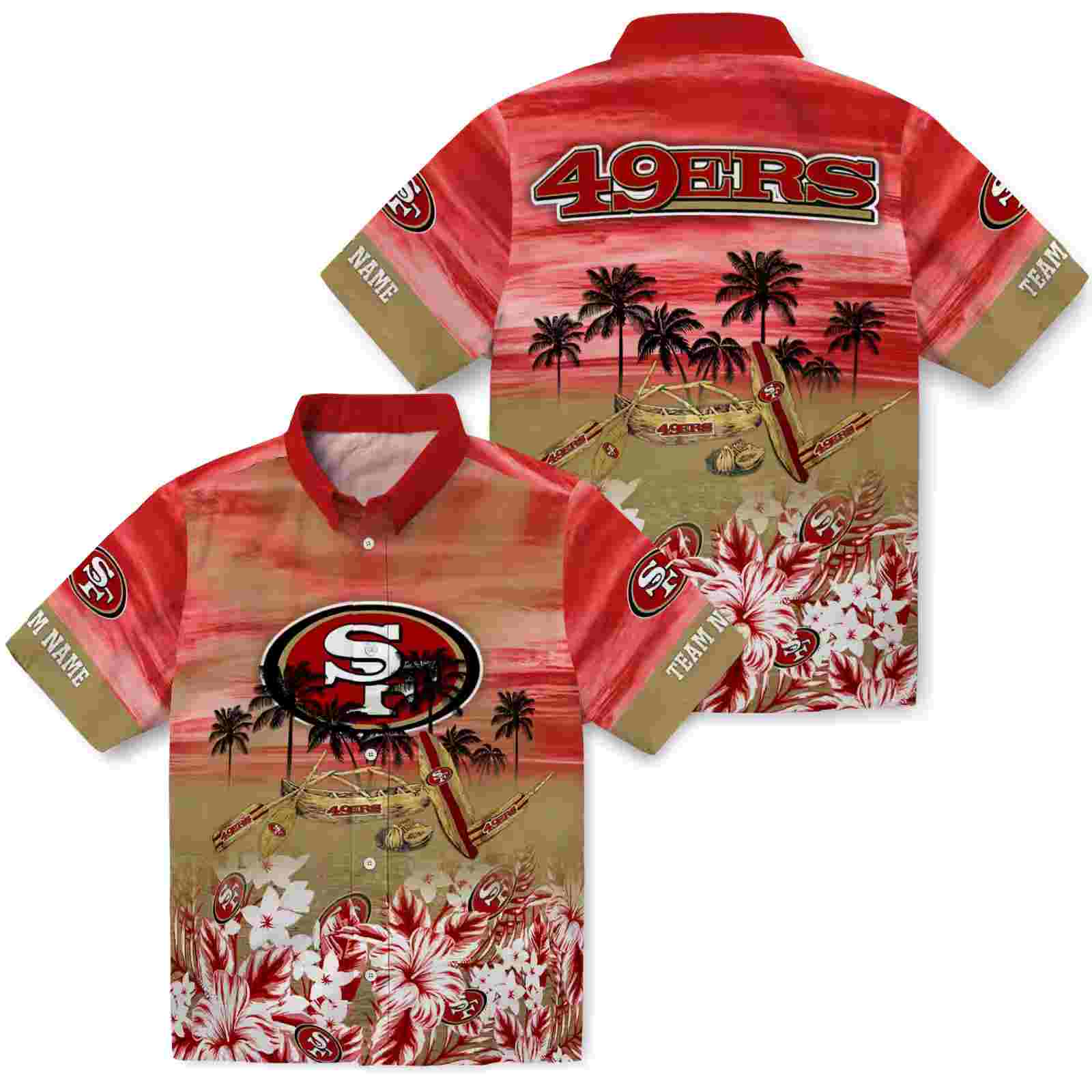 custom san francisco 49ers tropical canoe red hawaiian shirt high quality