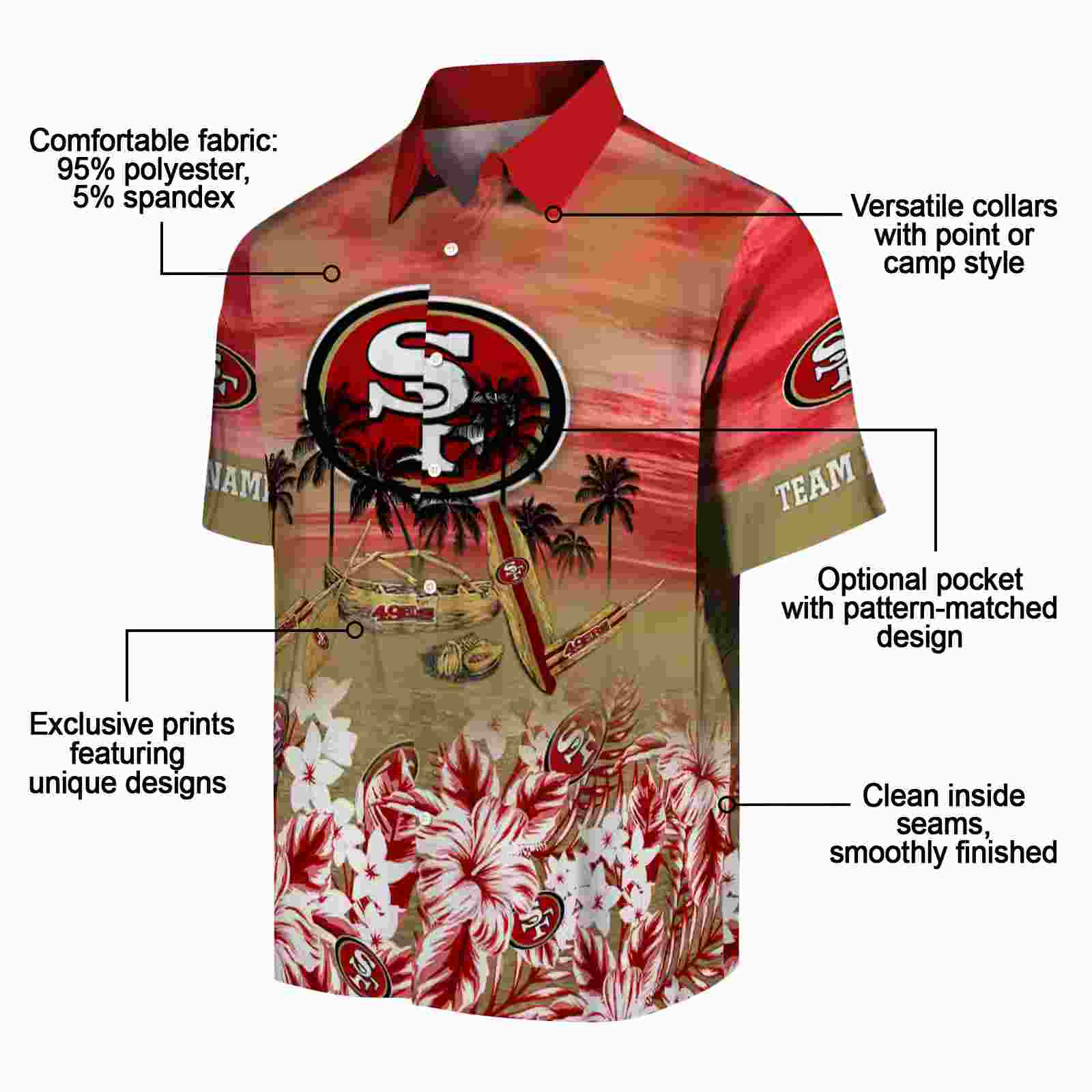 custom san francisco 49ers tropical canoe red hawaiian shirt new arrival