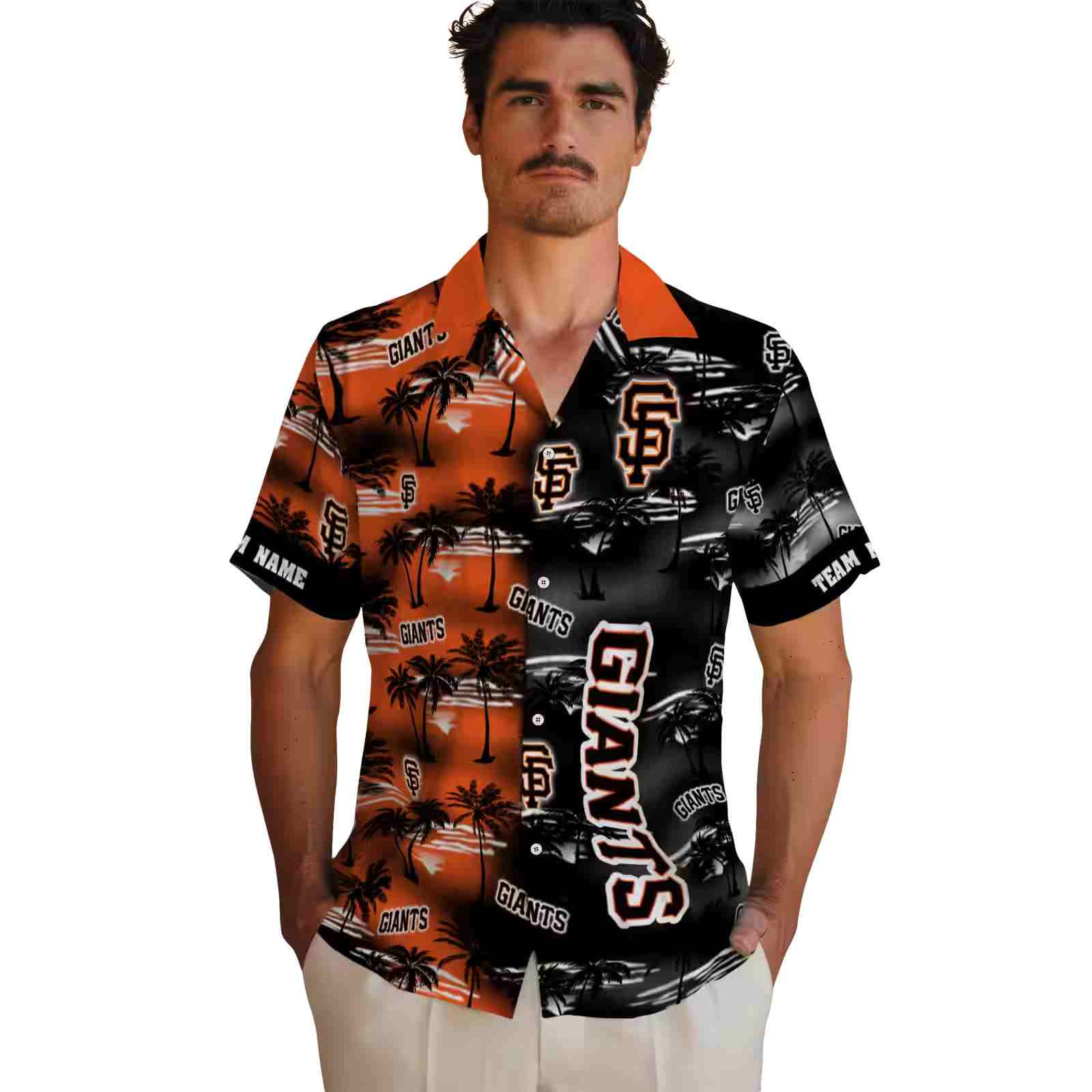 custom san francisco giants palm silhouettes orange hawaiian shirt fashion forward