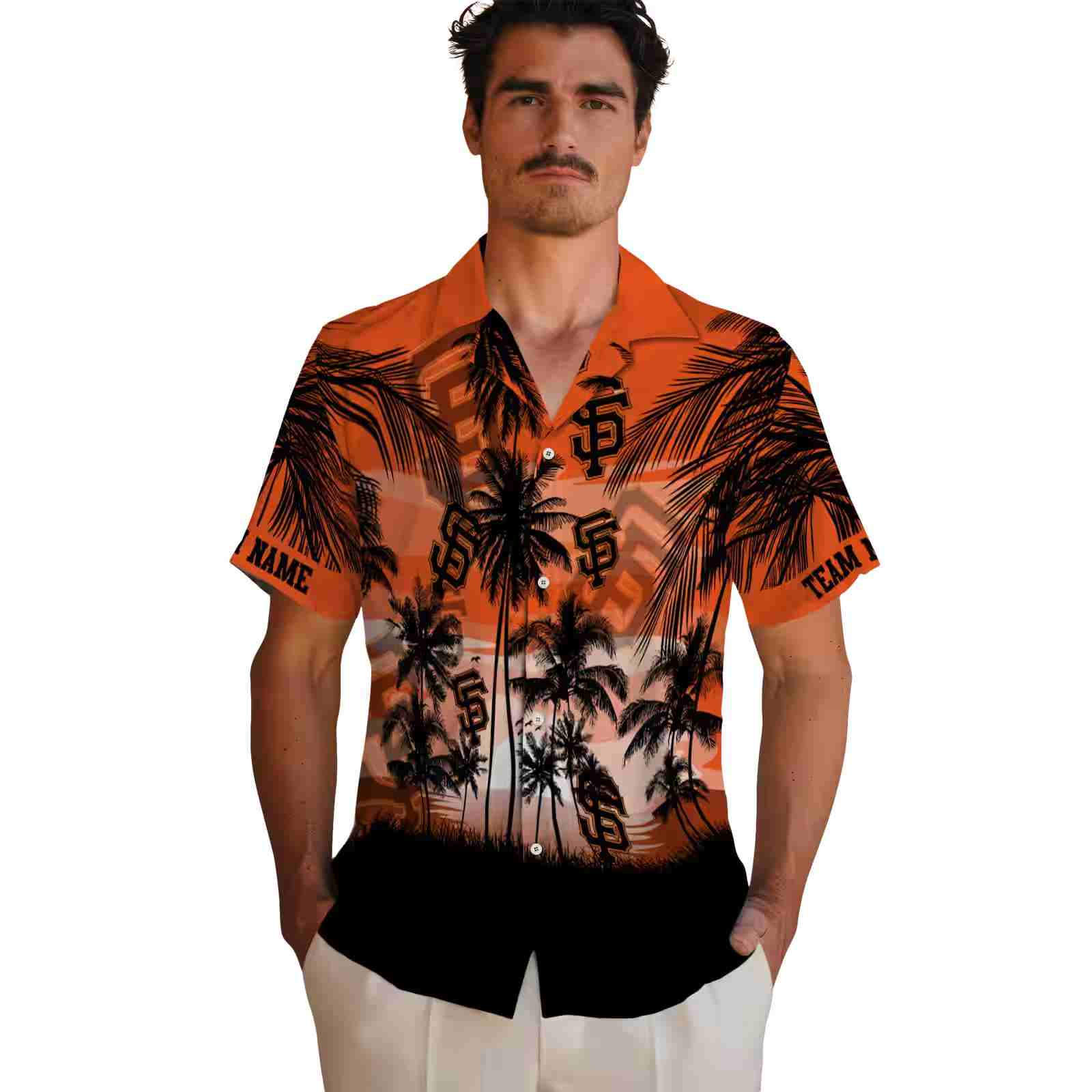 custom san francisco giants sunset scene orange black hawaiian shirt fashion forward