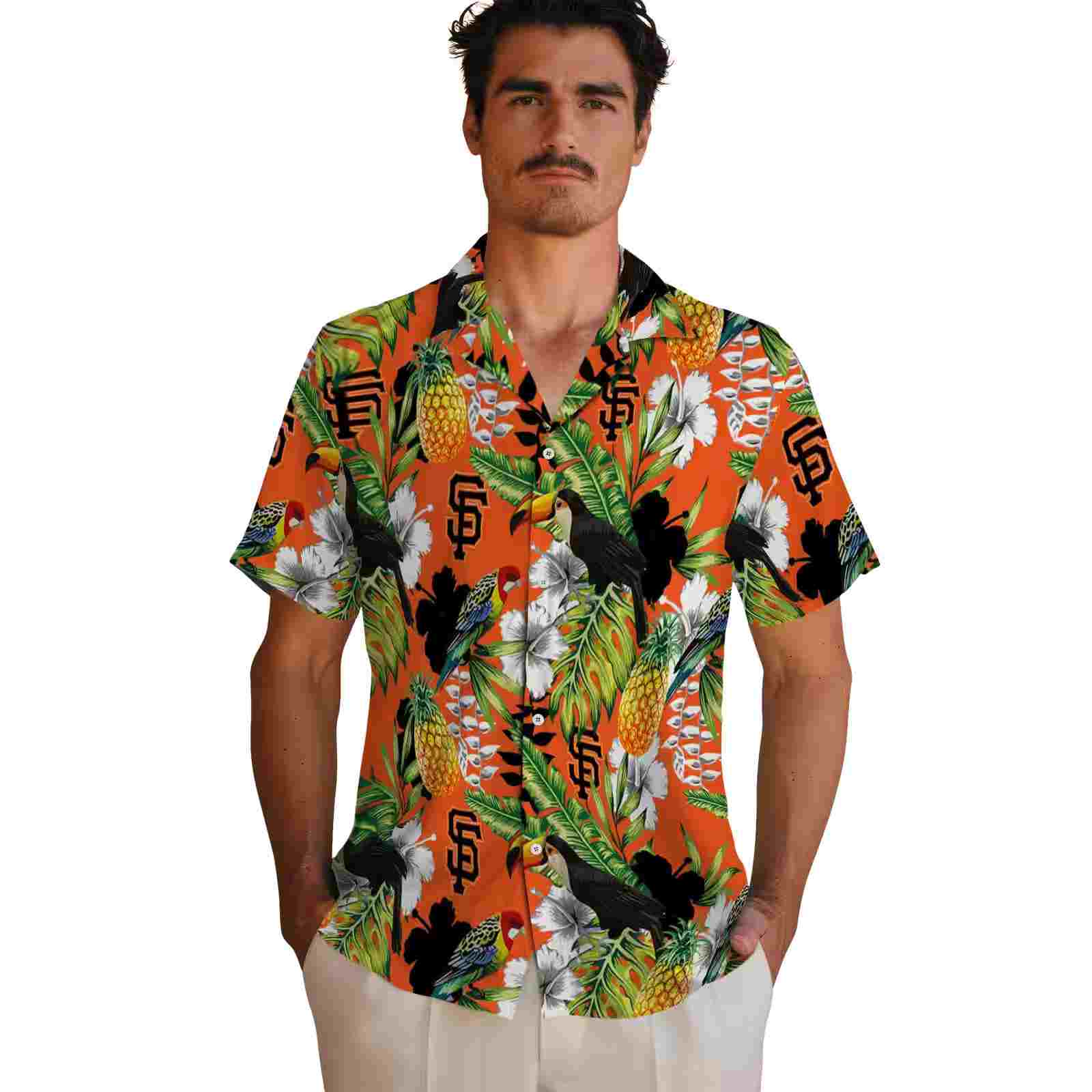 custom san francisco giants tropical toucan orange green hawaiian shirt fashion forward