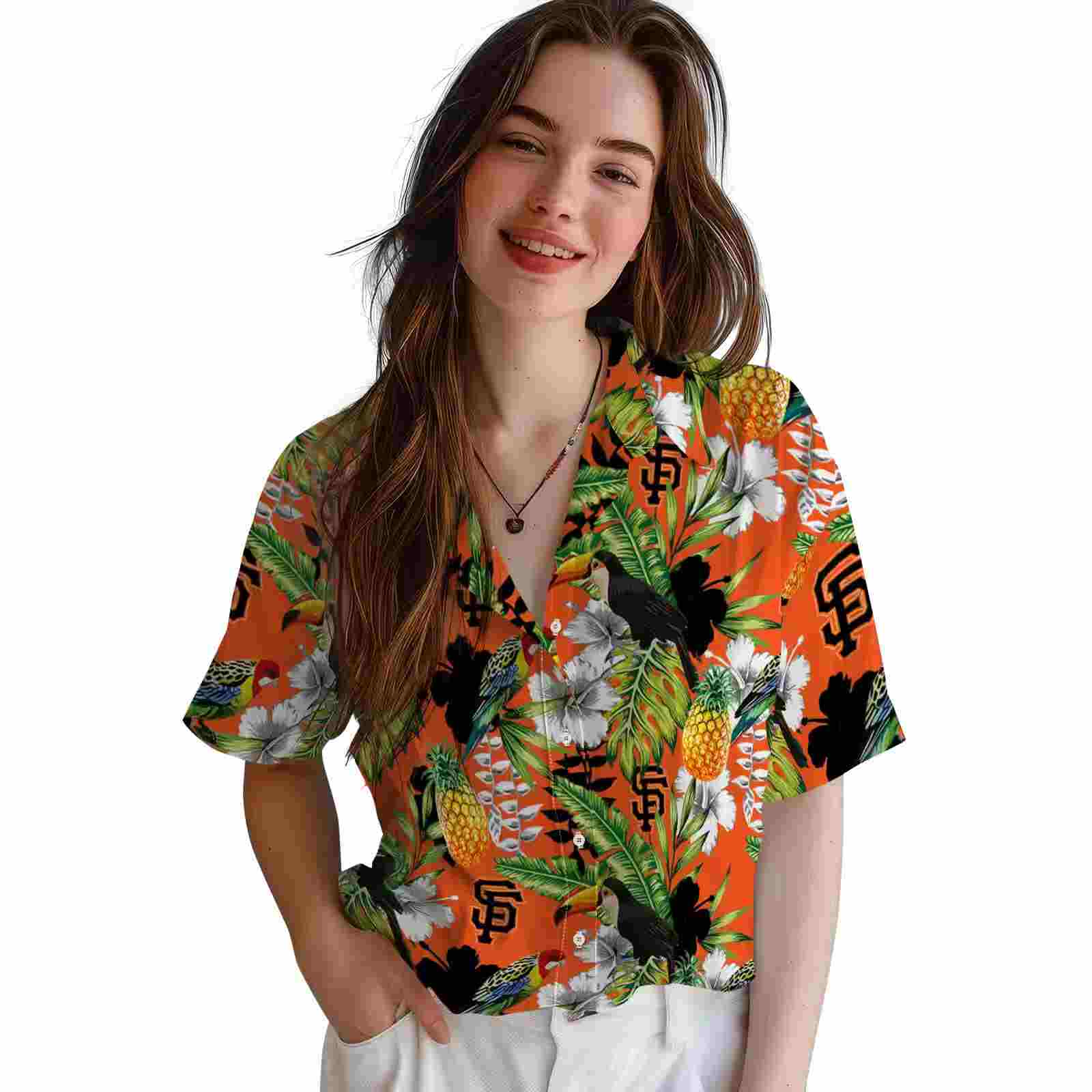 custom san francisco giants tropical toucan orange green hawaiian shirt latest model