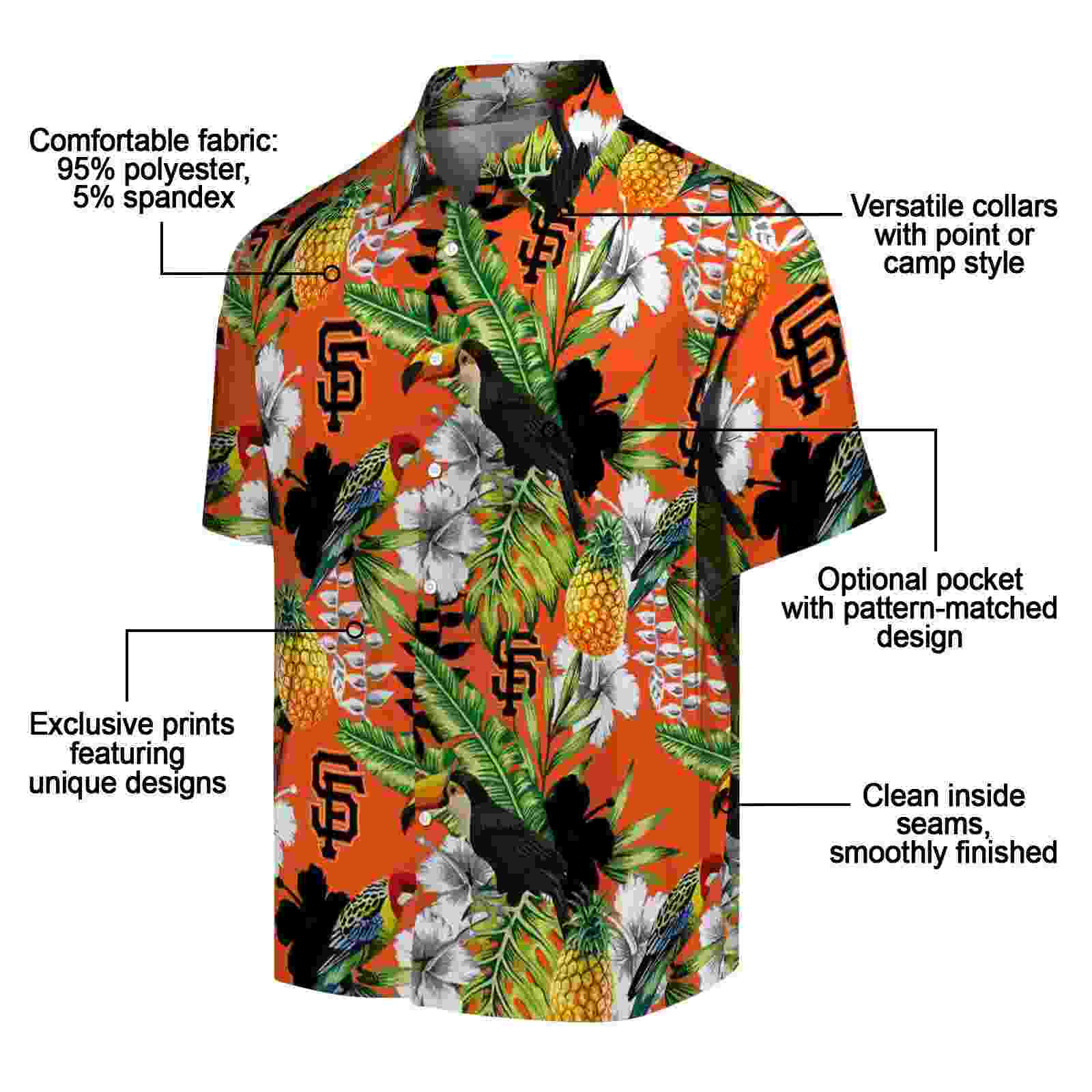 custom san francisco giants tropical toucan orange green hawaiian shirt new arrival