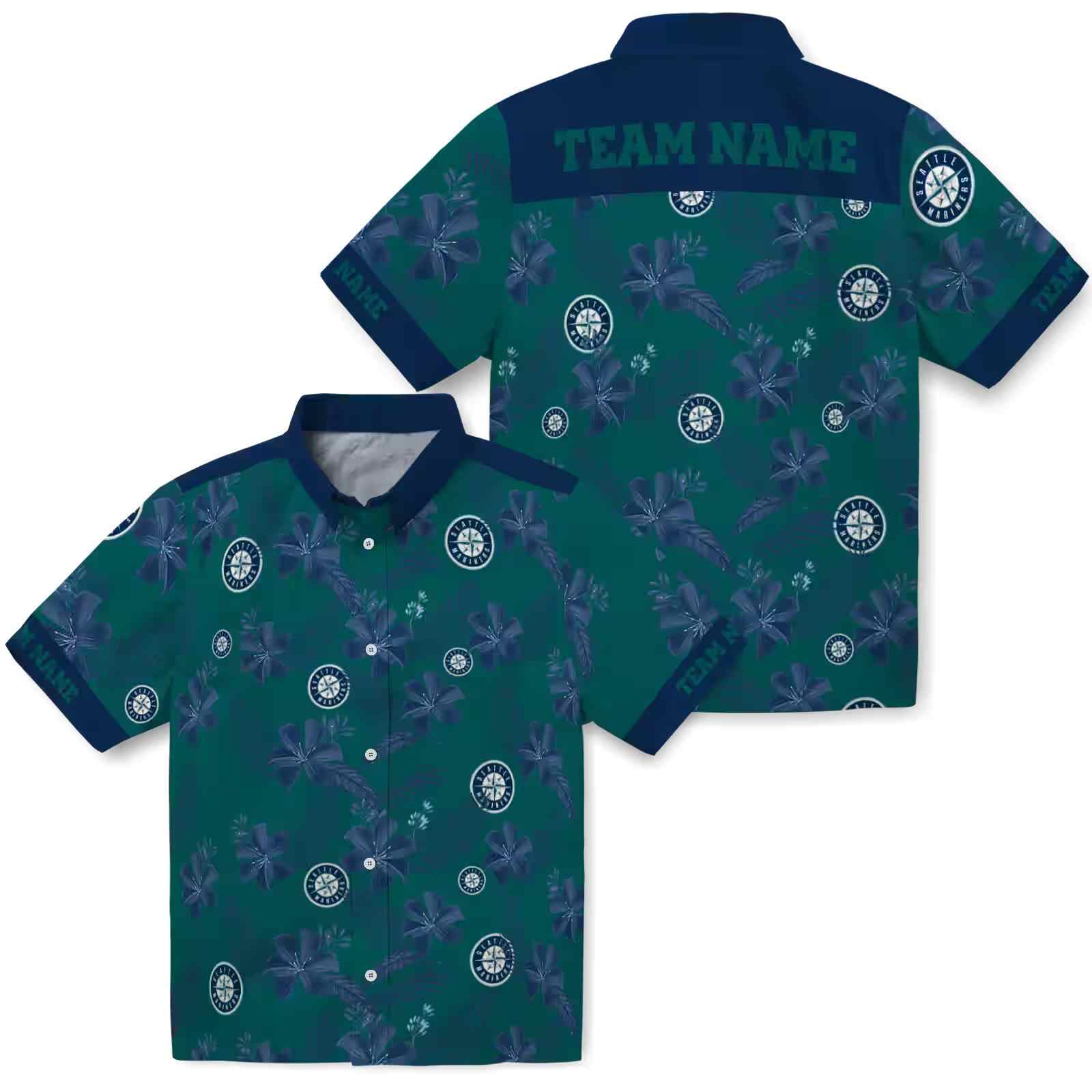 custom seattle mariners botanical print green hawaiian shirt high quality