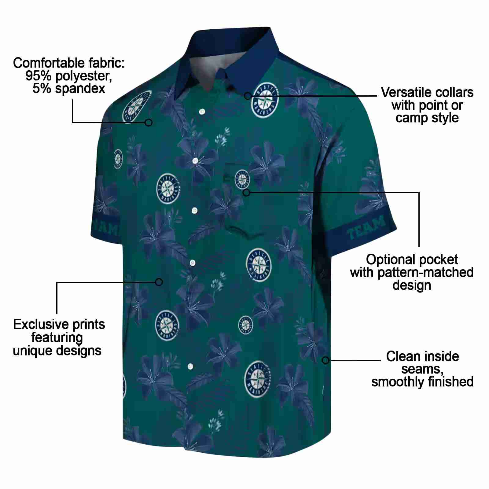 custom seattle mariners botanical print green hawaiian shirt new arrival