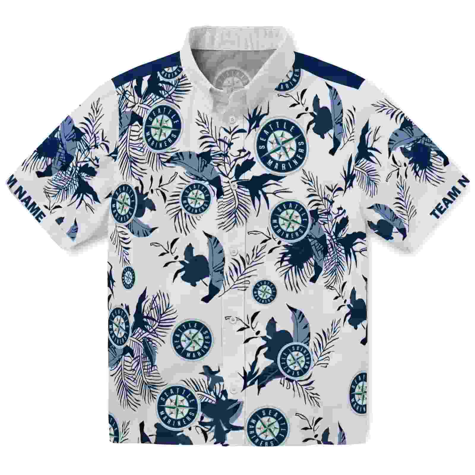 Custom Seattle Mariners Botanical Theme Navy Blue White Hawaiian Shirt