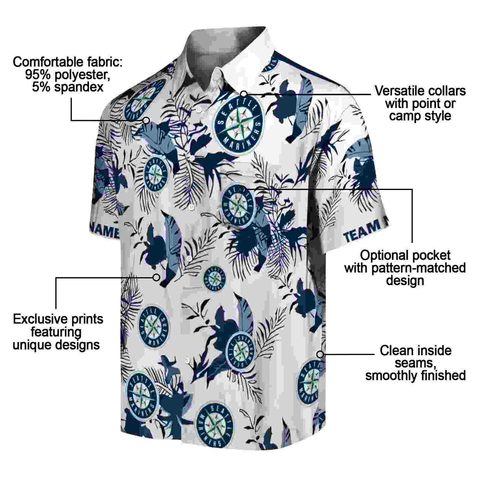 custom seattle mariners botanical theme navy blue white hawaiian shirt new arrival