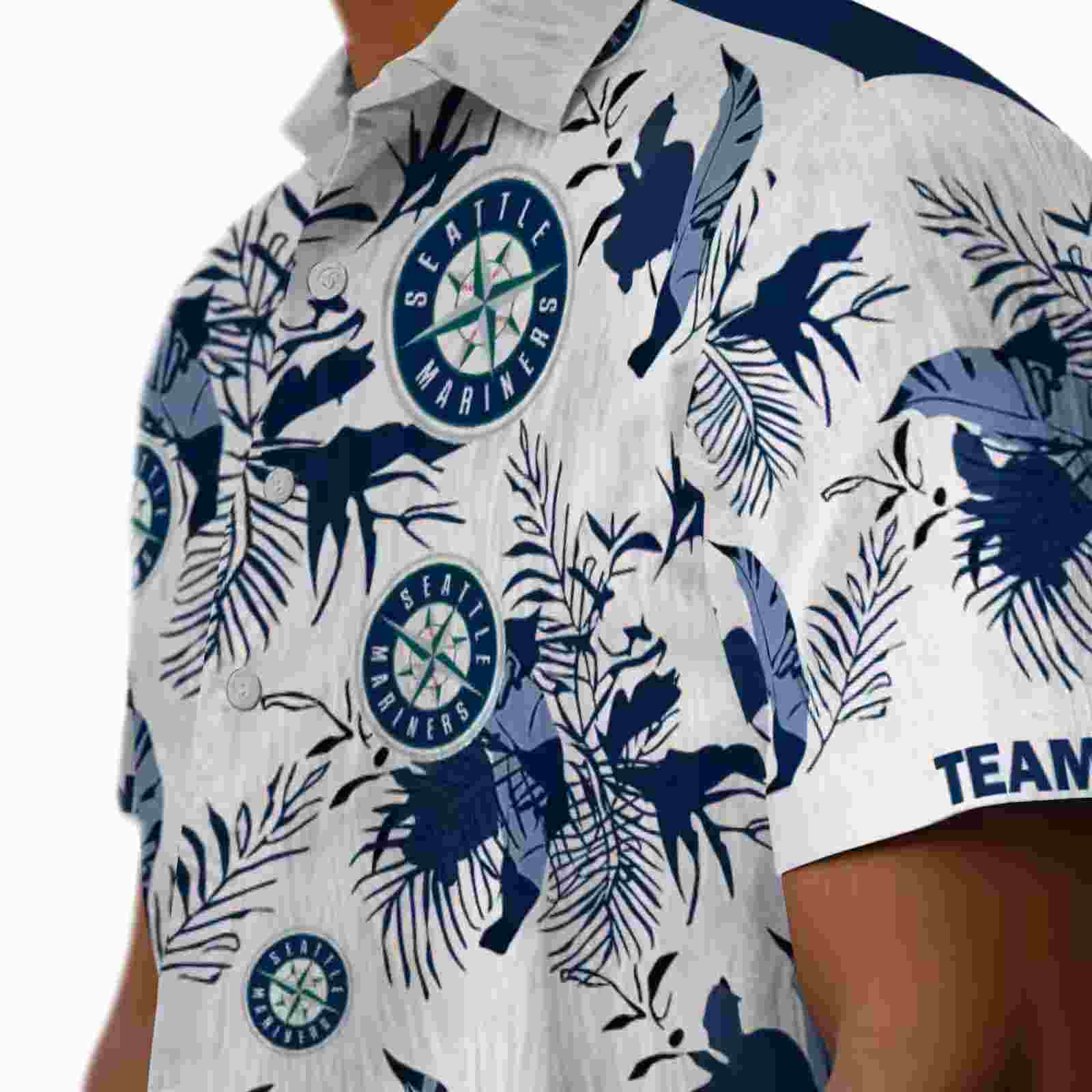 custom seattle mariners botanical theme navy blue white hawaiian shirt trendy