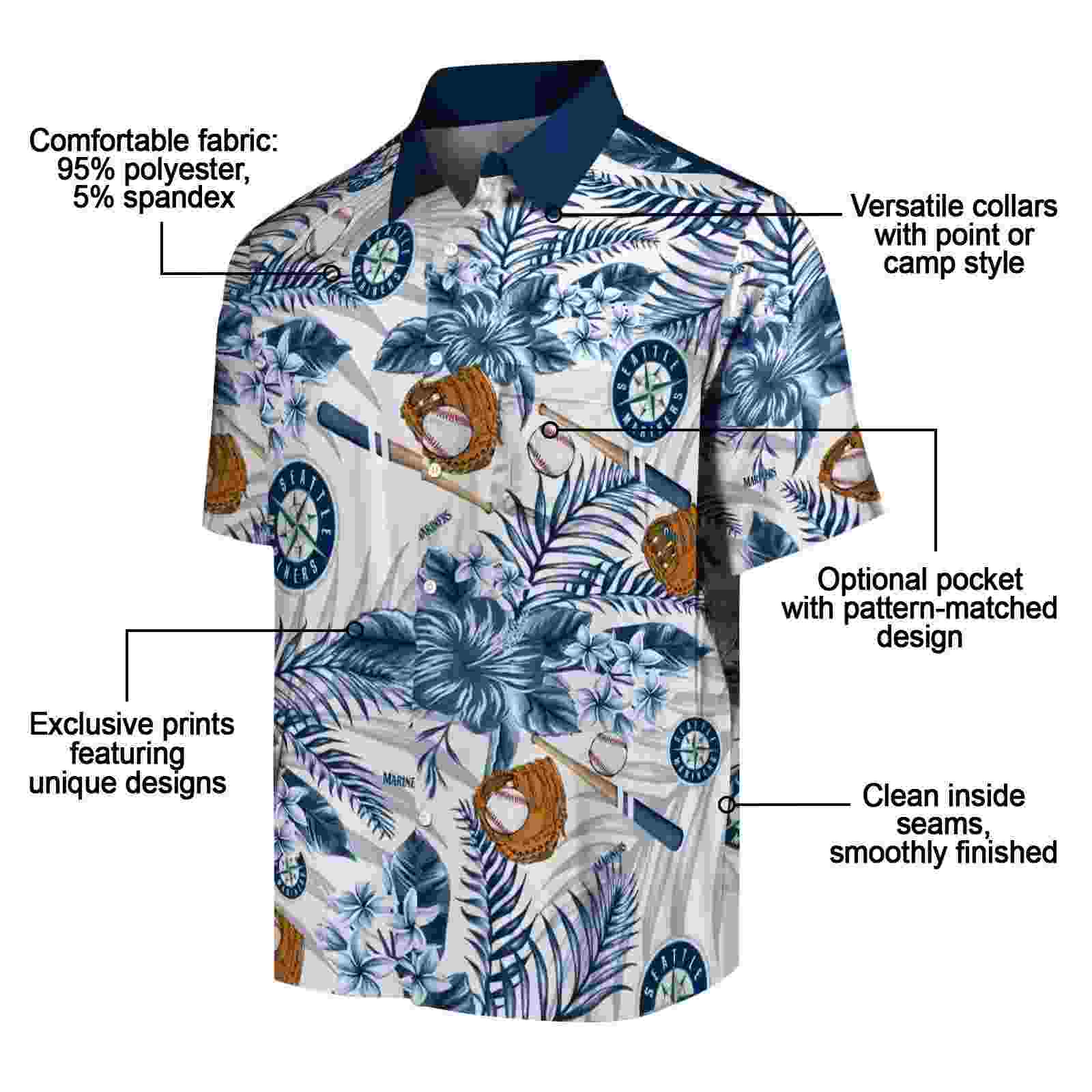 custom seattle mariners floral baseball navy blue white hawaiian shirt new arrival