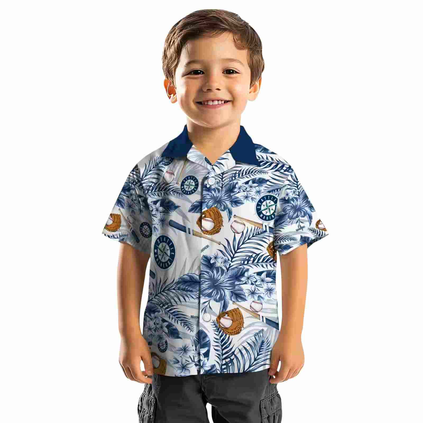 custom seattle mariners floral baseball navy blue white hawaiian shirt top rated