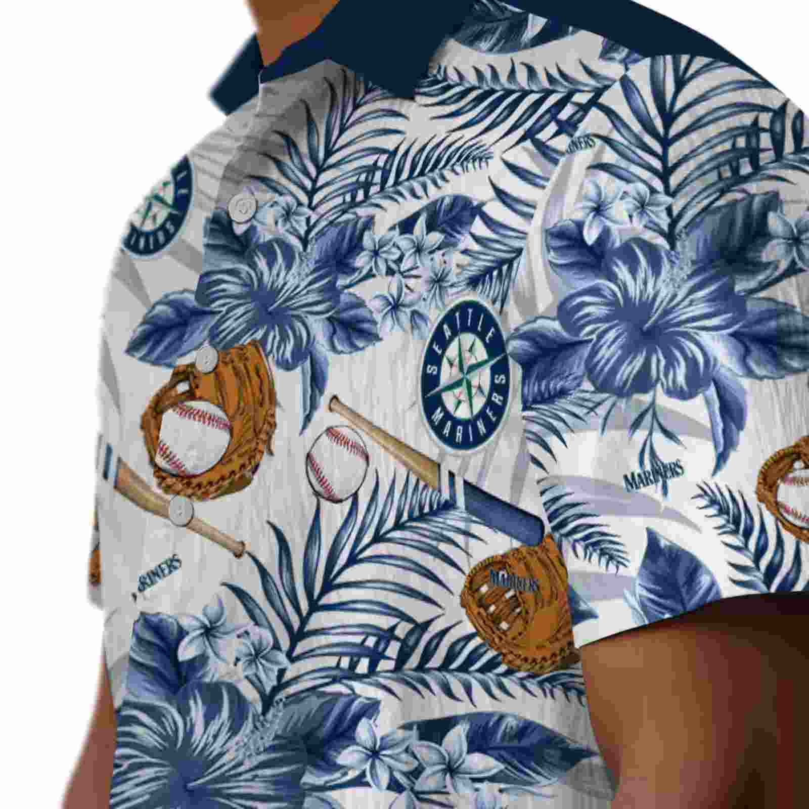 custom seattle mariners floral baseball navy blue white hawaiian shirt trendy