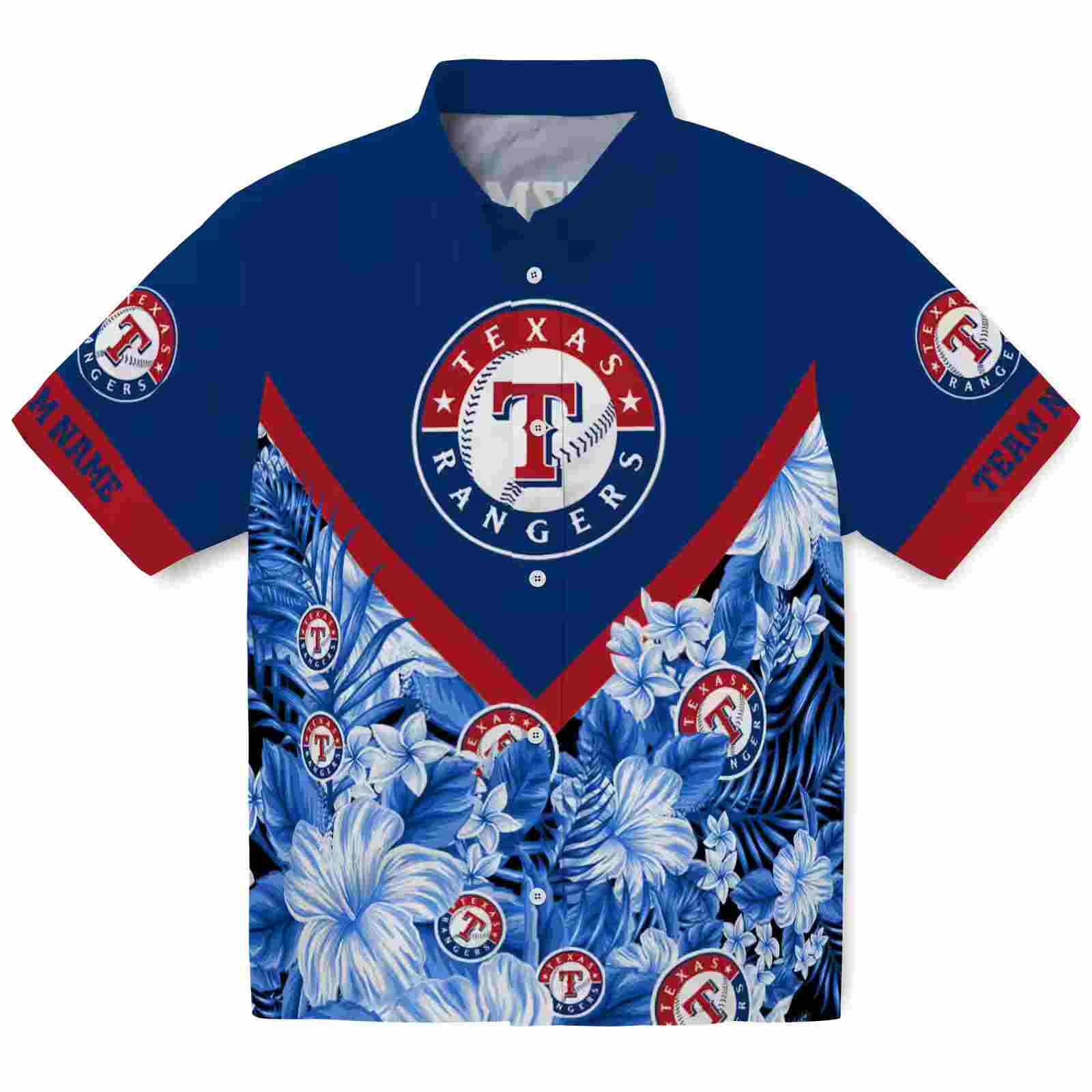 Custom Texas Rangers Floral Chevron Blue Hawaiian Shirt