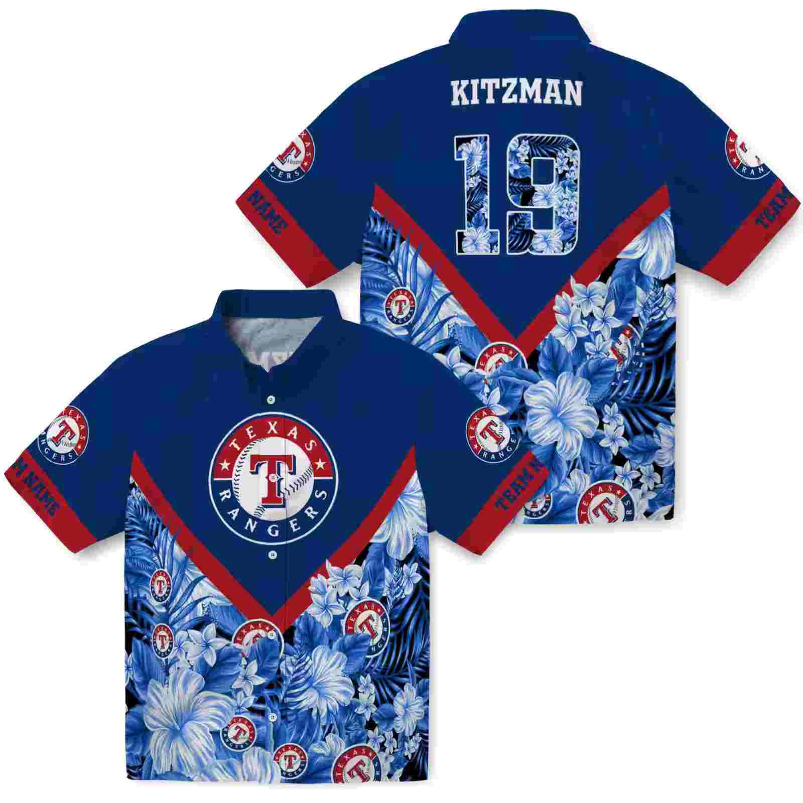 custom texas rangers floral chevron blue hawaiian shirt high quality