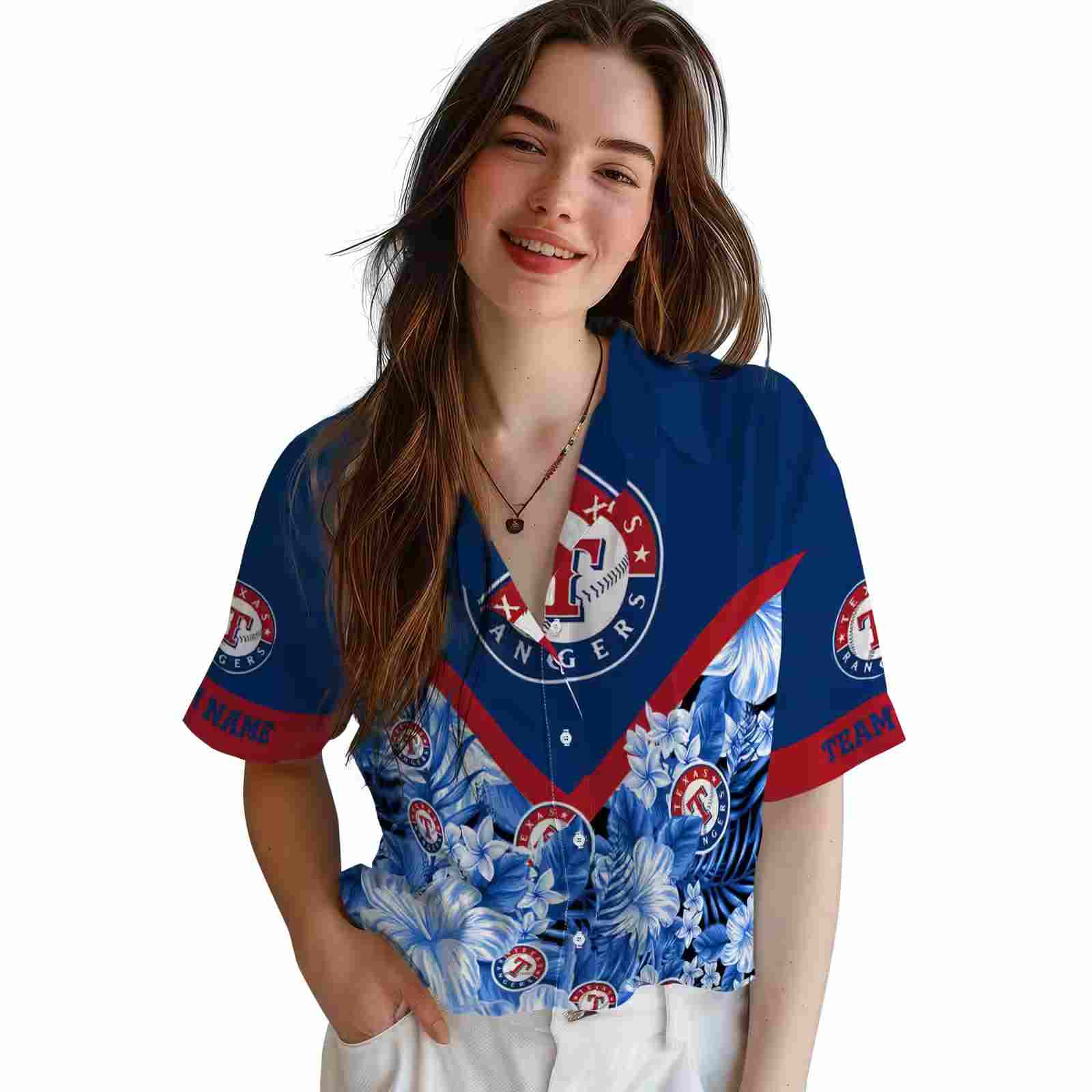 custom texas rangers floral chevron blue hawaiian shirt latest model