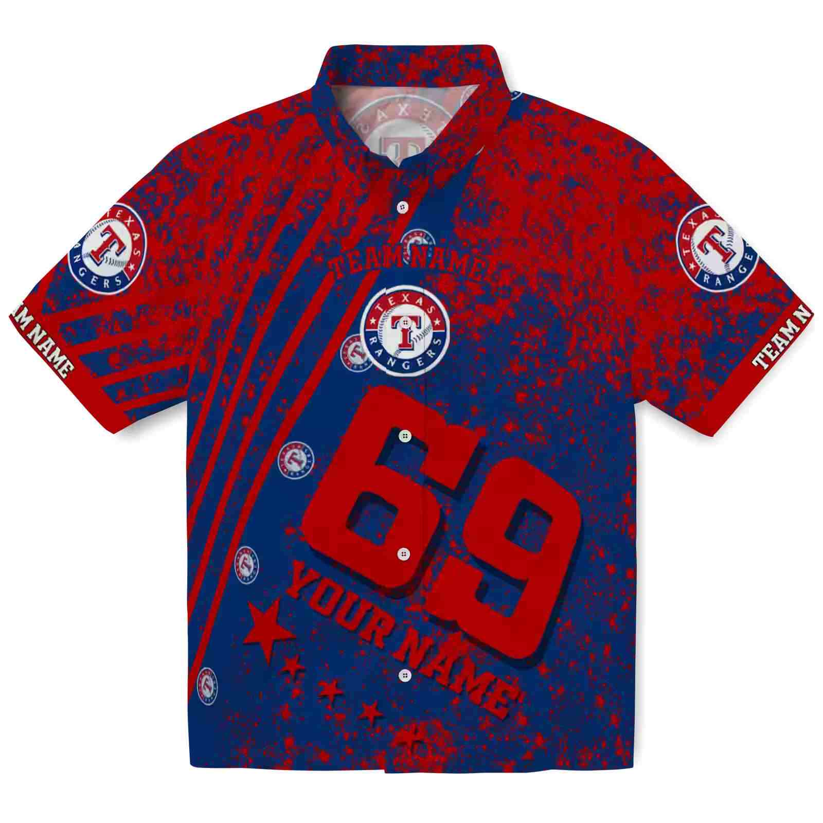 Custom Texas Rangers Star Stripes Blue Hawaiian Shirt