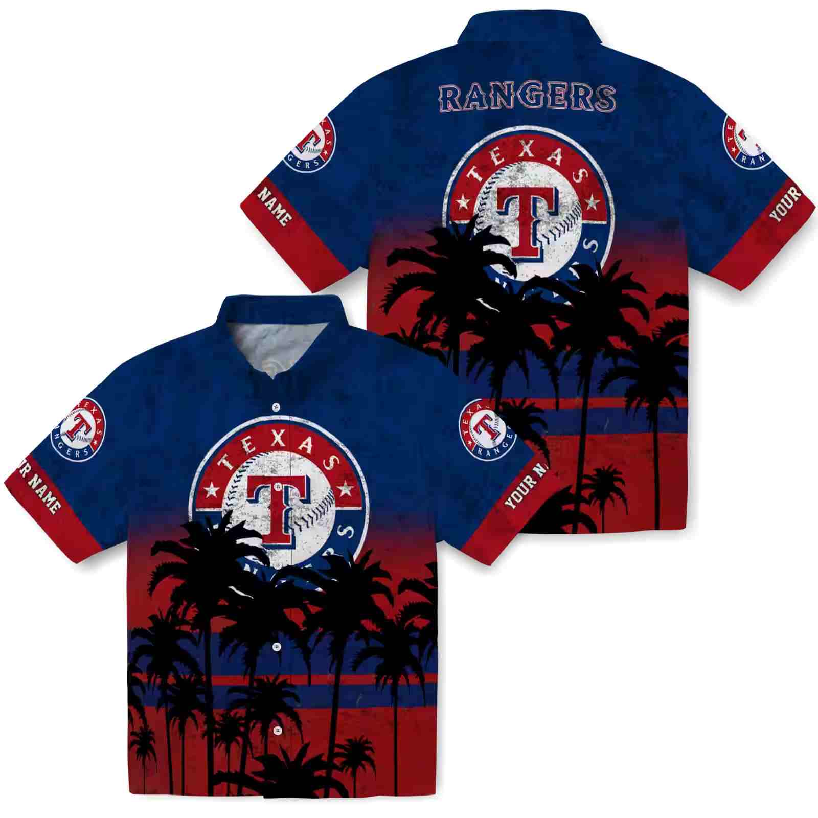 custom texas rangers sunset pattern blue black hawaiian shirt high quality