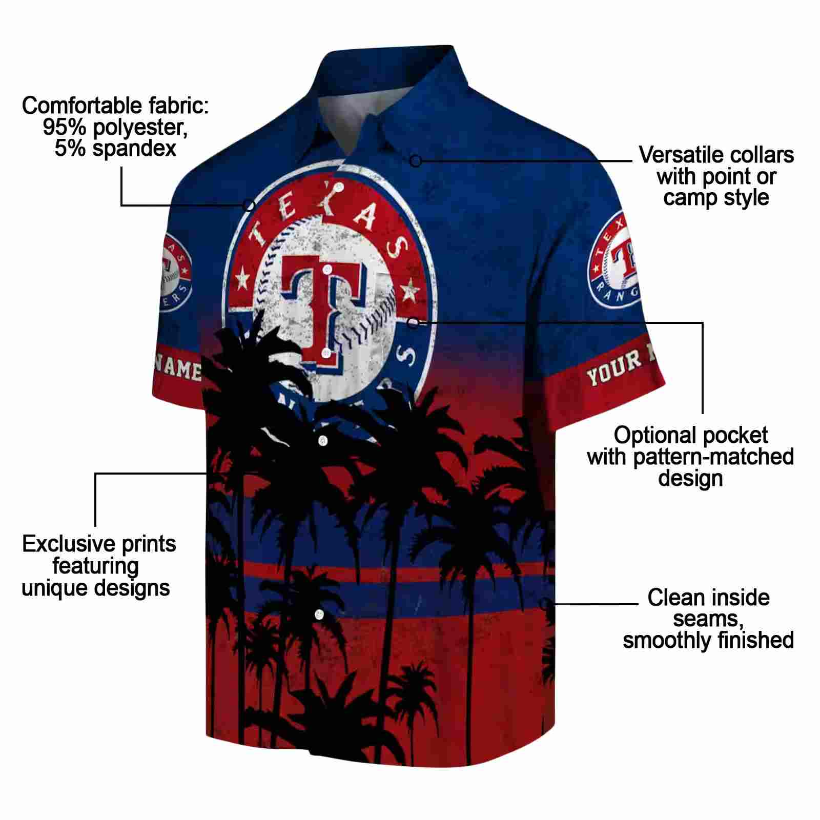 custom texas rangers sunset pattern blue black hawaiian shirt new arrival