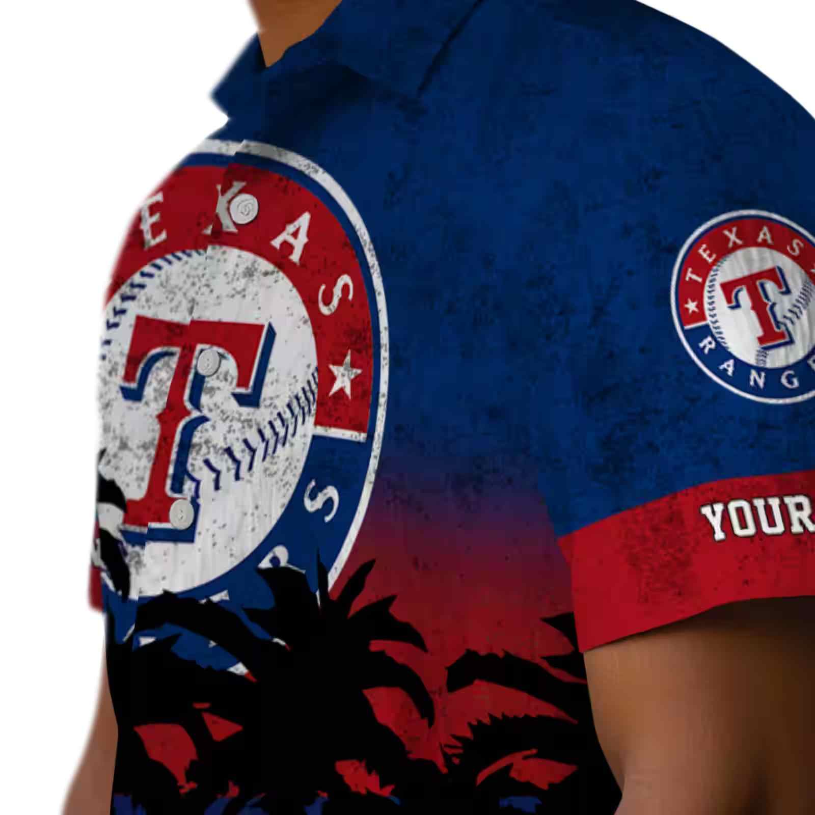 custom texas rangers sunset pattern blue black hawaiian shirt trendy