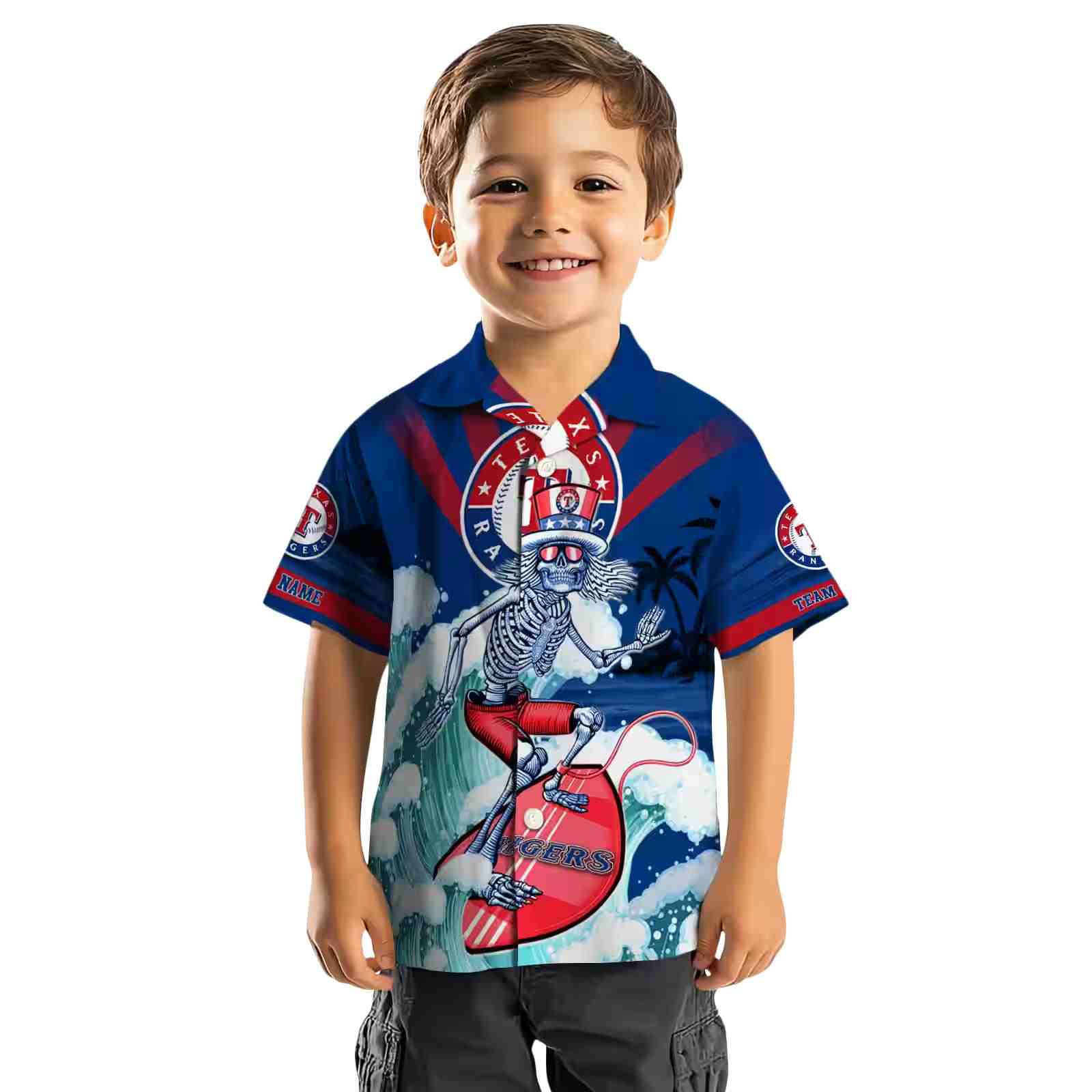 custom texas rangers surfing skeleton blue hawaiian shirt top rated