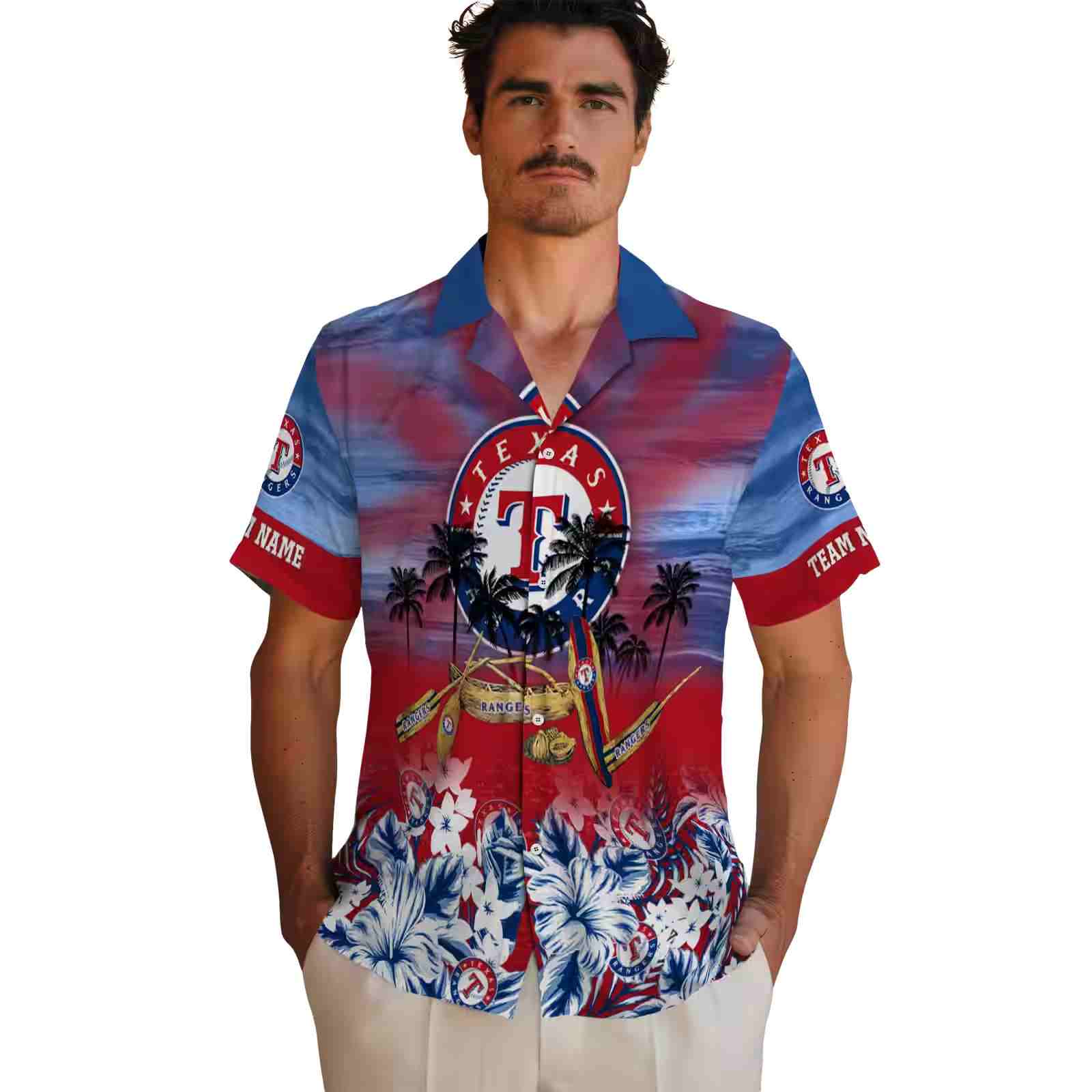 custom texas rangers tropical canoe blue hawaiian shirt fashion forward