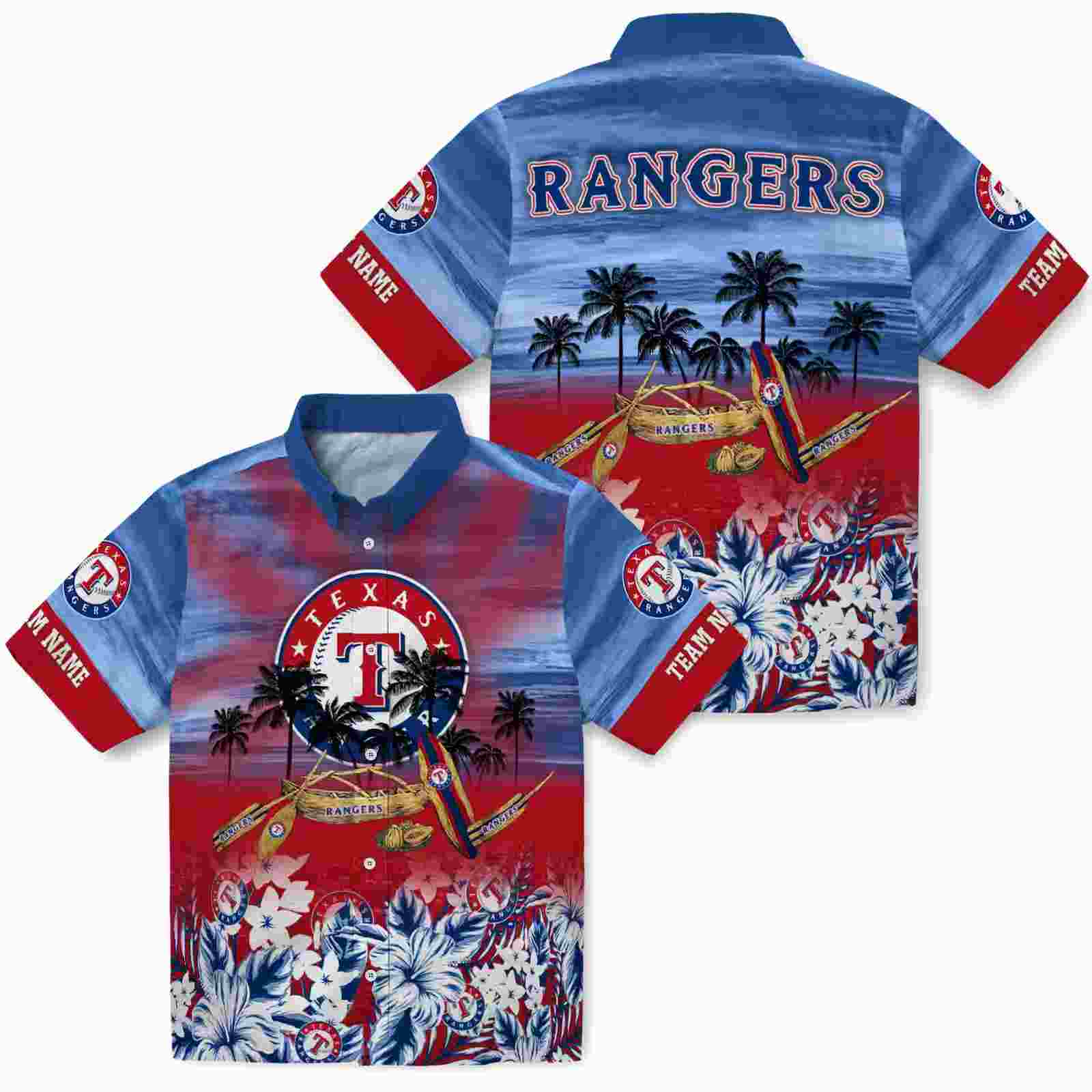 custom texas rangers tropical canoe blue hawaiian shirt high quality