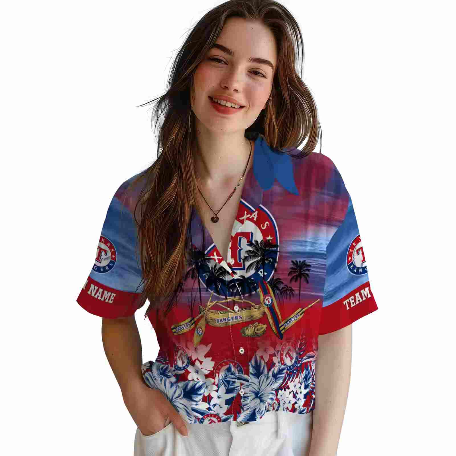 custom texas rangers tropical canoe blue hawaiian shirt latest model