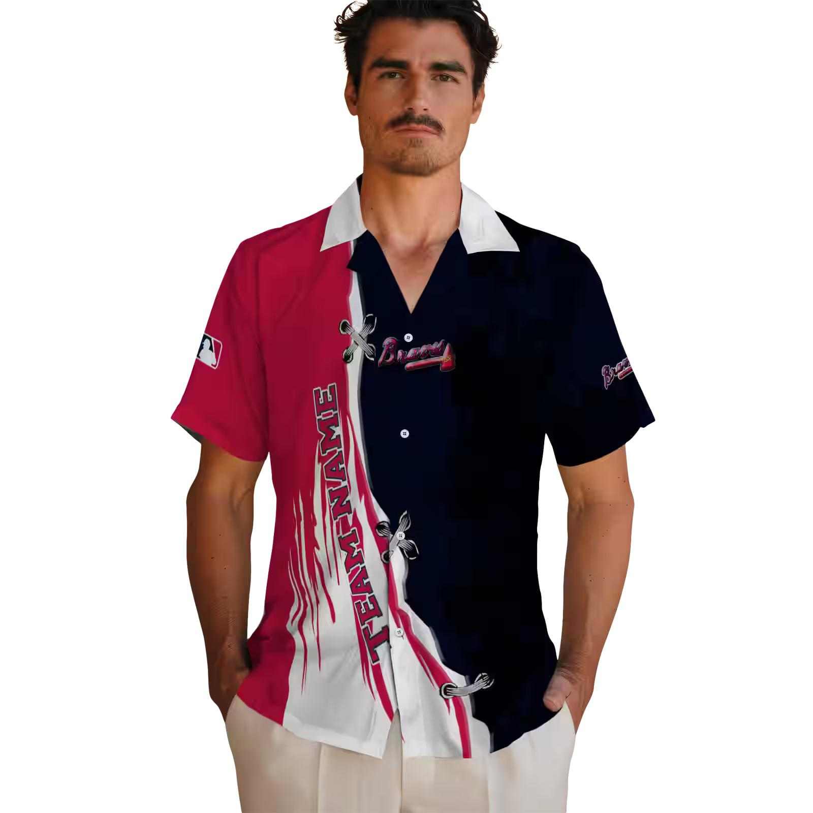 customized atlanta braves edgy streaks navy white hawaiian shirt fashion forward