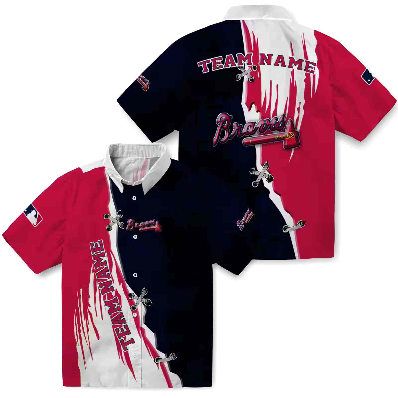 customized atlanta braves edgy streaks navy white hawaiian shirt high quality