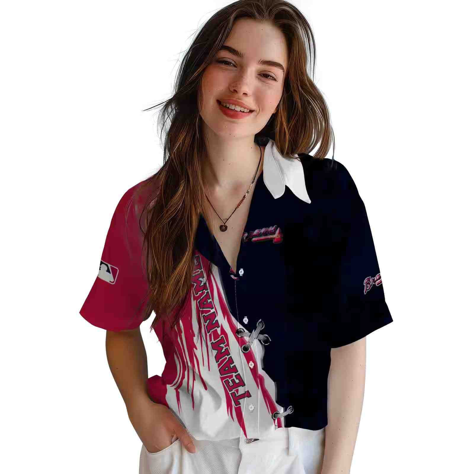 customized atlanta braves edgy streaks navy white hawaiian shirt latest model