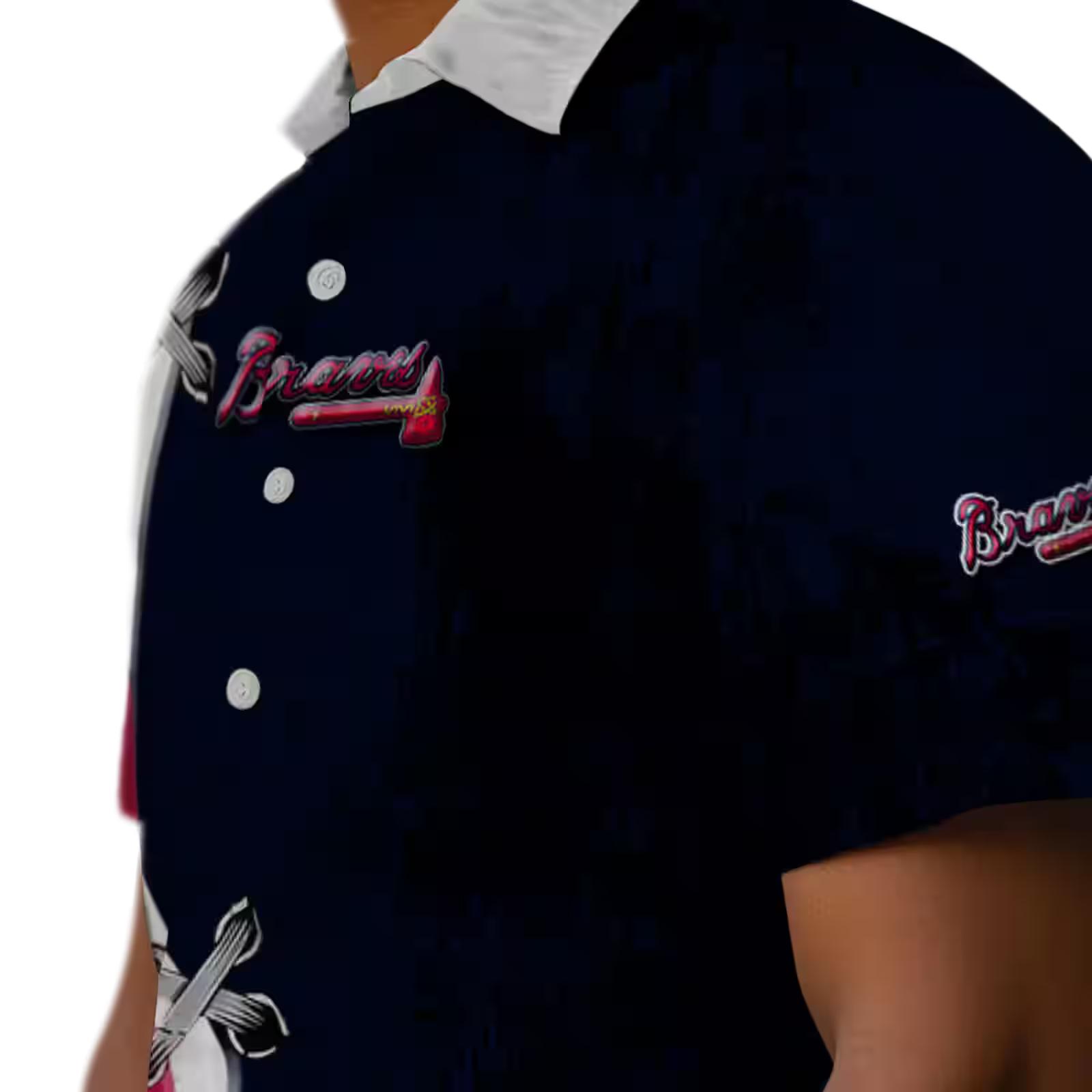 customized atlanta braves edgy streaks navy white hawaiian shirt trendy