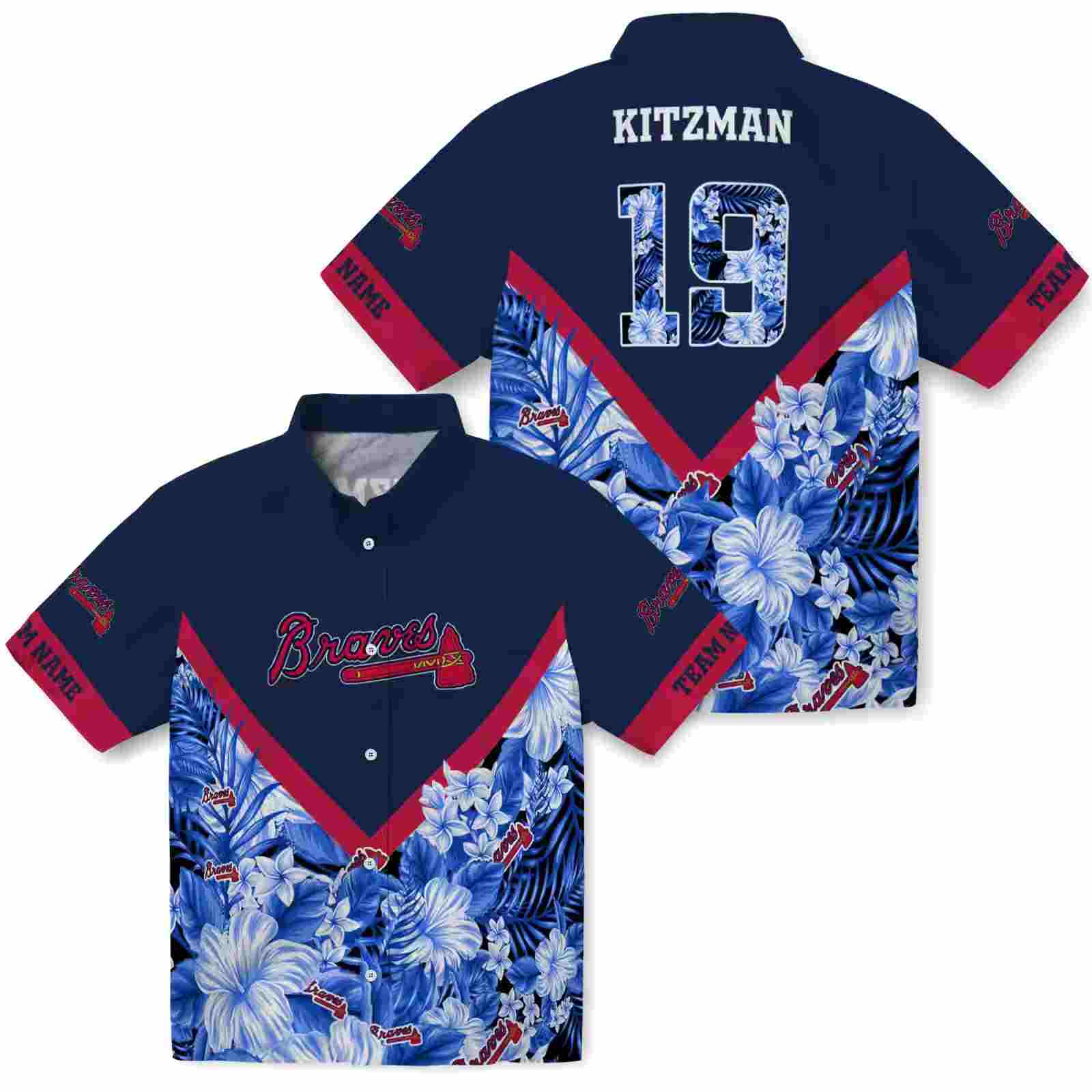 customized atlanta braves floral chevron navy hawaiian shirt high quality