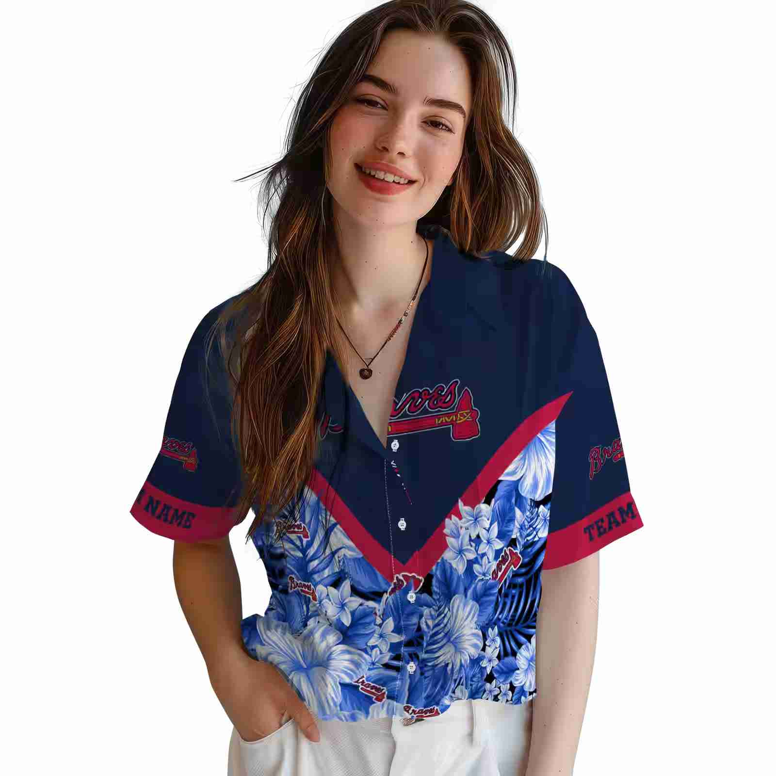 customized atlanta braves floral chevron navy hawaiian shirt latest model