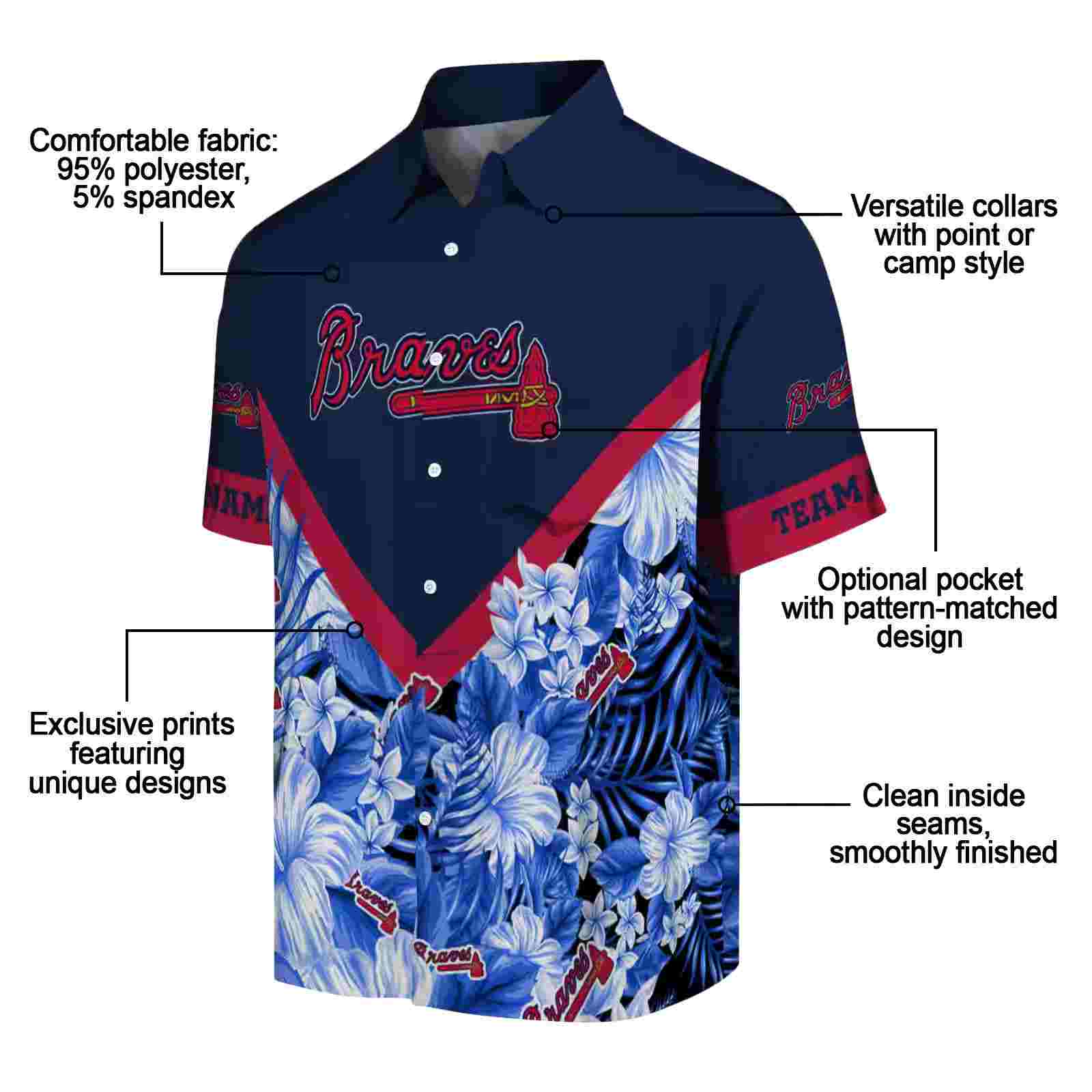 customized atlanta braves floral chevron navy hawaiian shirt new arrival