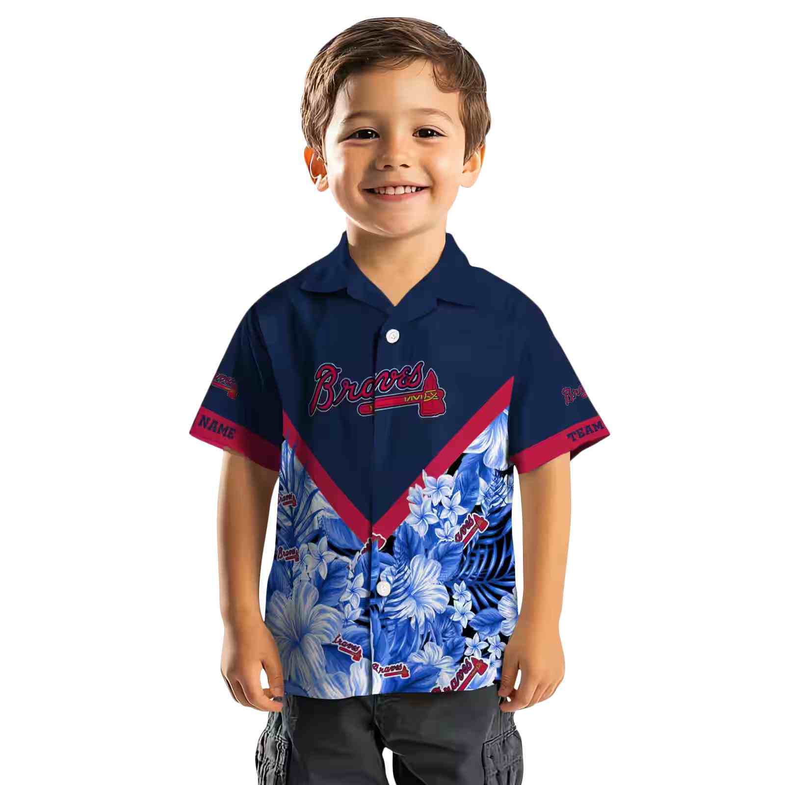 customized atlanta braves floral chevron navy hawaiian shirt top rated