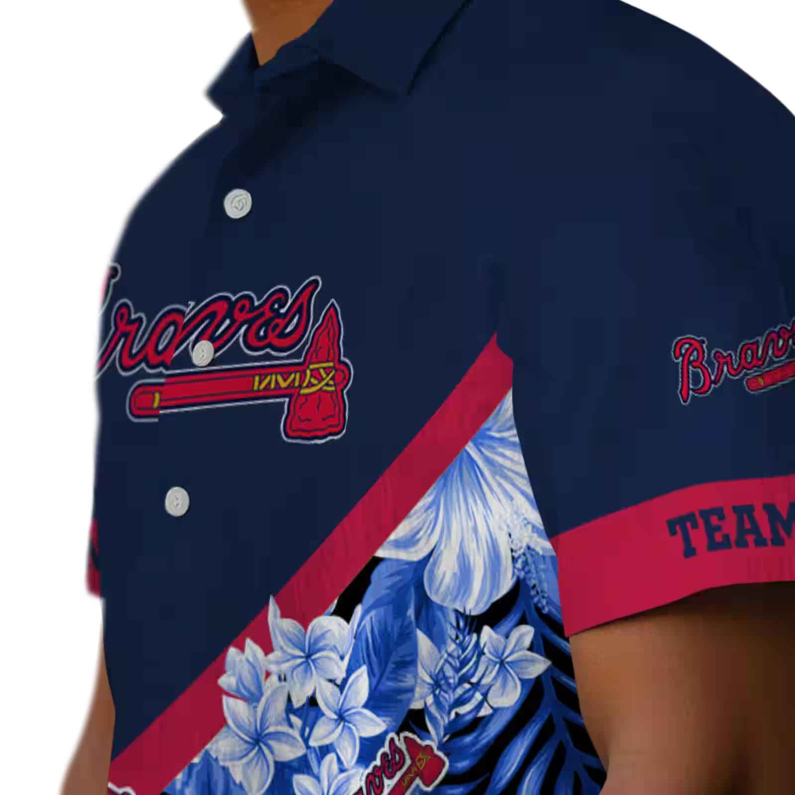 customized atlanta braves floral chevron navy hawaiian shirt trendy