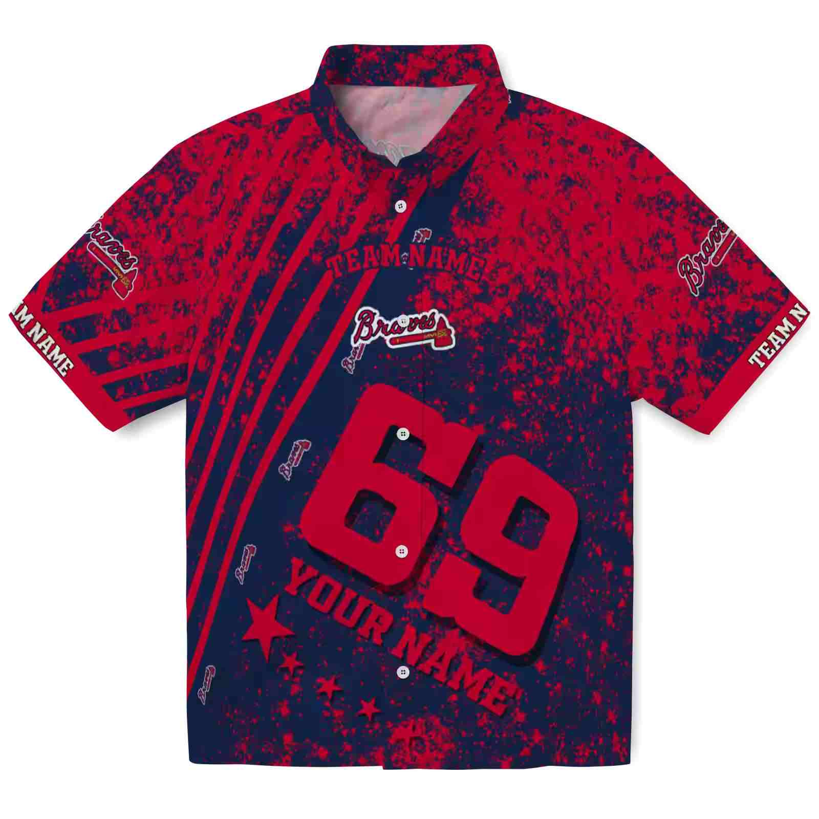 Customized Atlanta Braves Star Stripes Navy Hawaiian Shirt