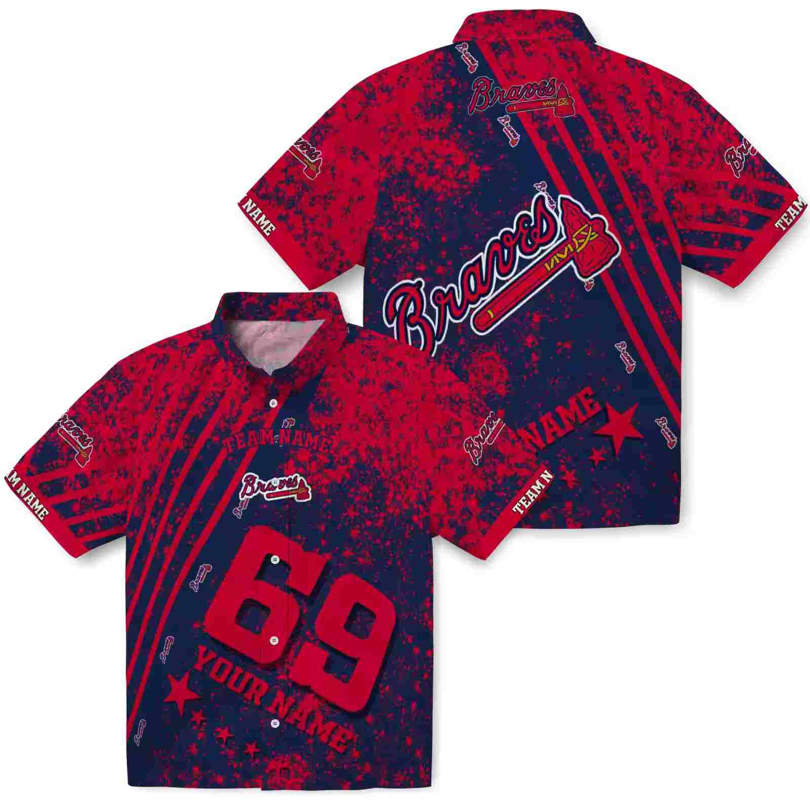 customized atlanta braves star stripes navy hawaiian shirt high quality