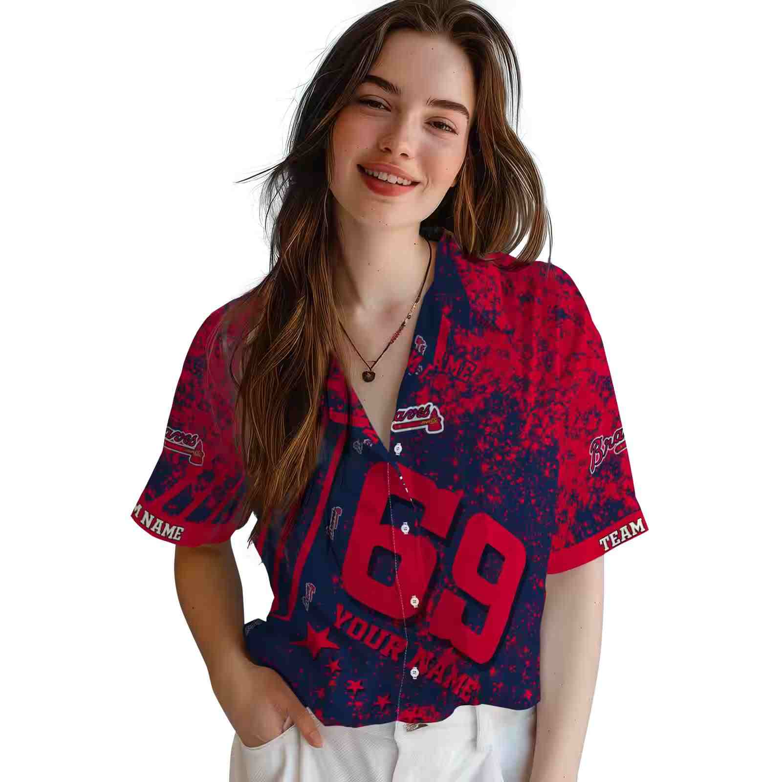 customized atlanta braves star stripes navy hawaiian shirt latest model