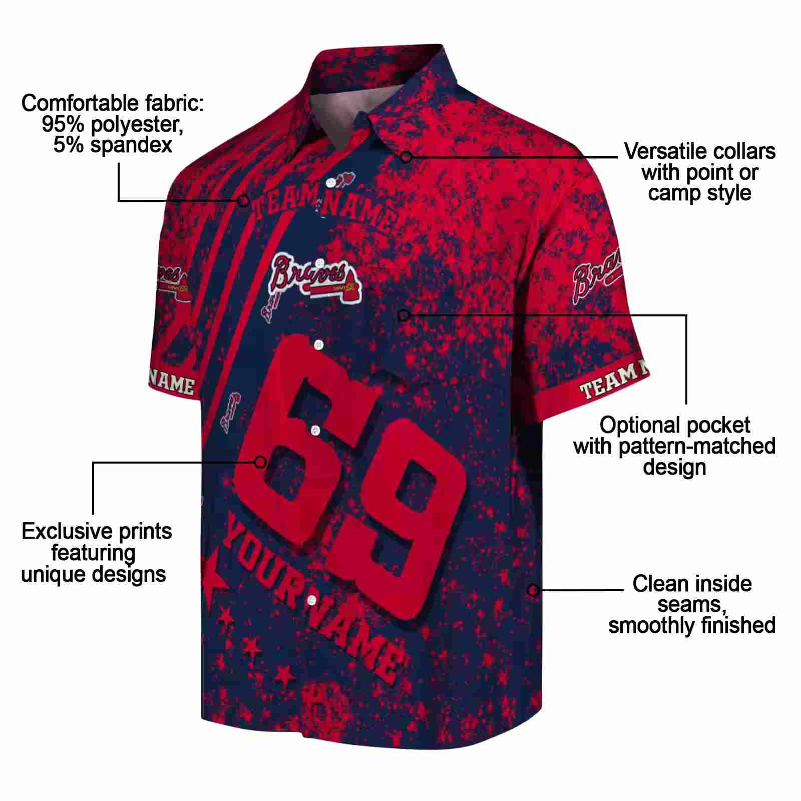 customized atlanta braves star stripes navy hawaiian shirt new arrival