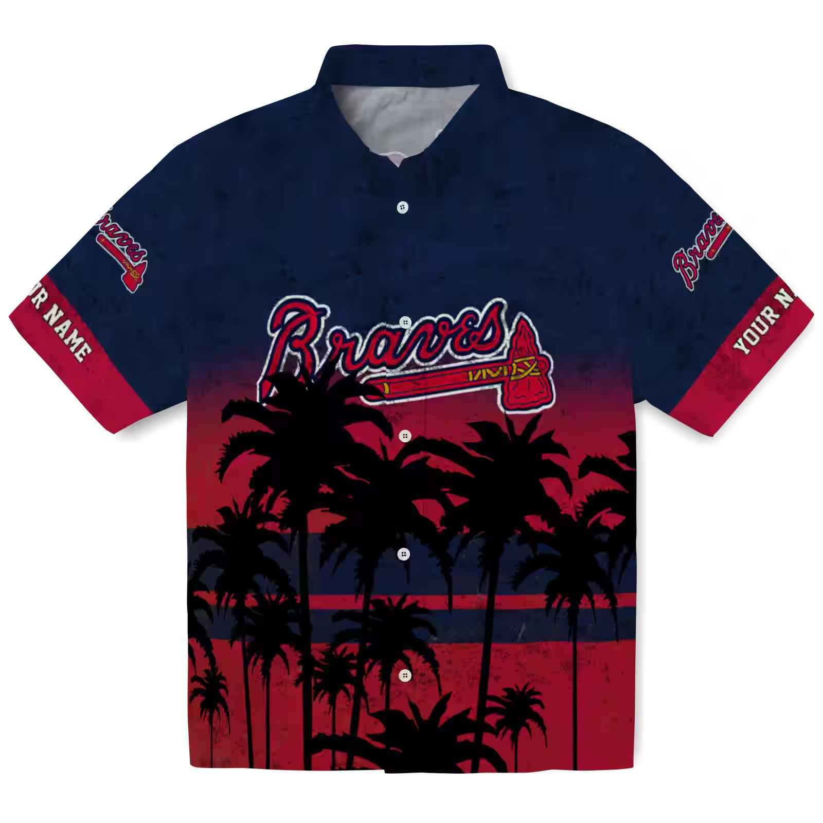 Customized Atlanta Braves Sunset Pattern Navy Black Hawaiian Shirt