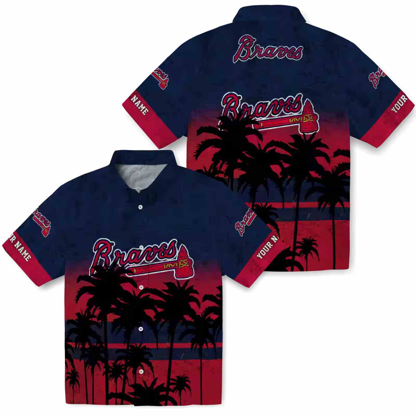 customized atlanta braves sunset pattern navy black hawaiian shirt high quality