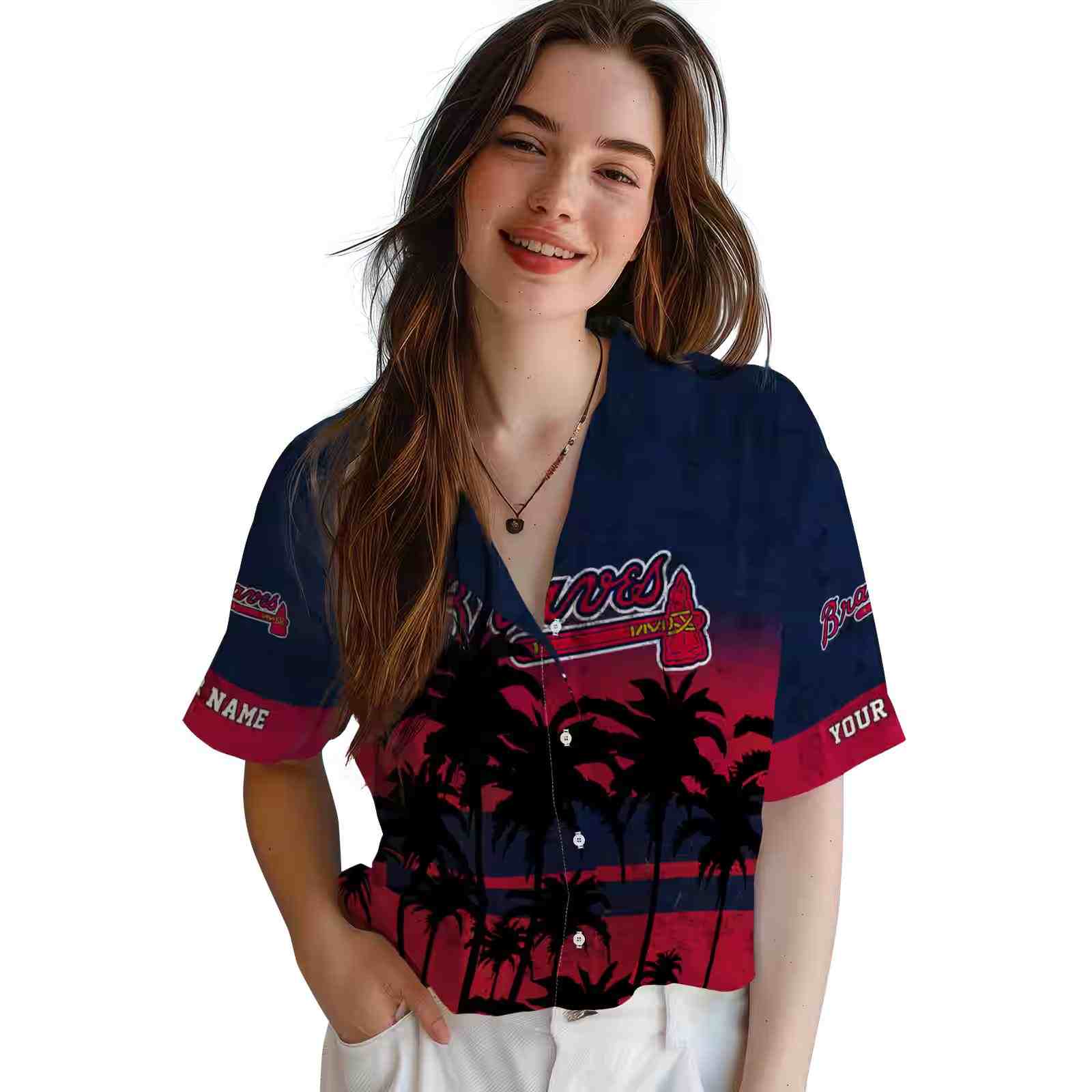 customized atlanta braves sunset pattern navy black hawaiian shirt latest model