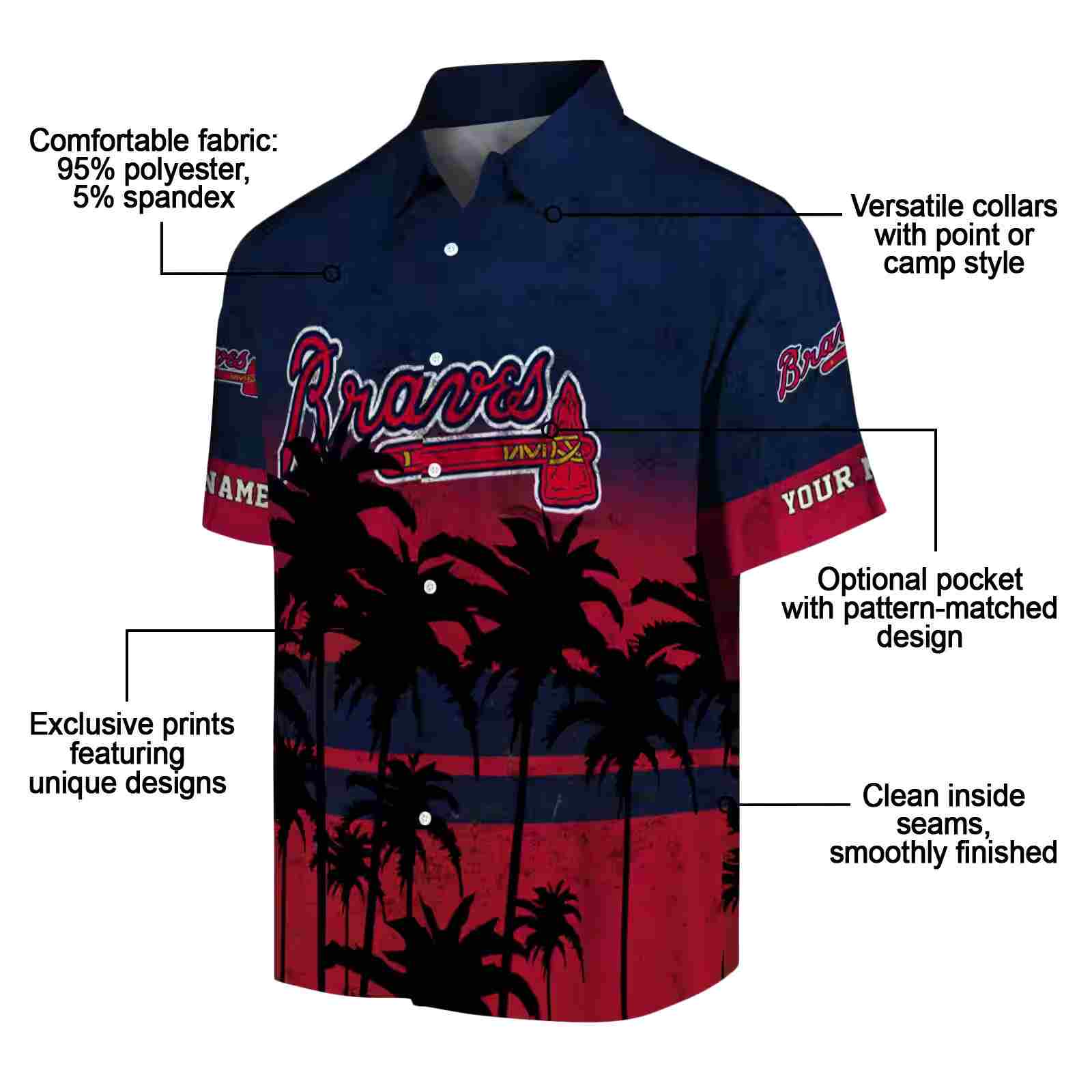 customized atlanta braves sunset pattern navy black hawaiian shirt new arrival